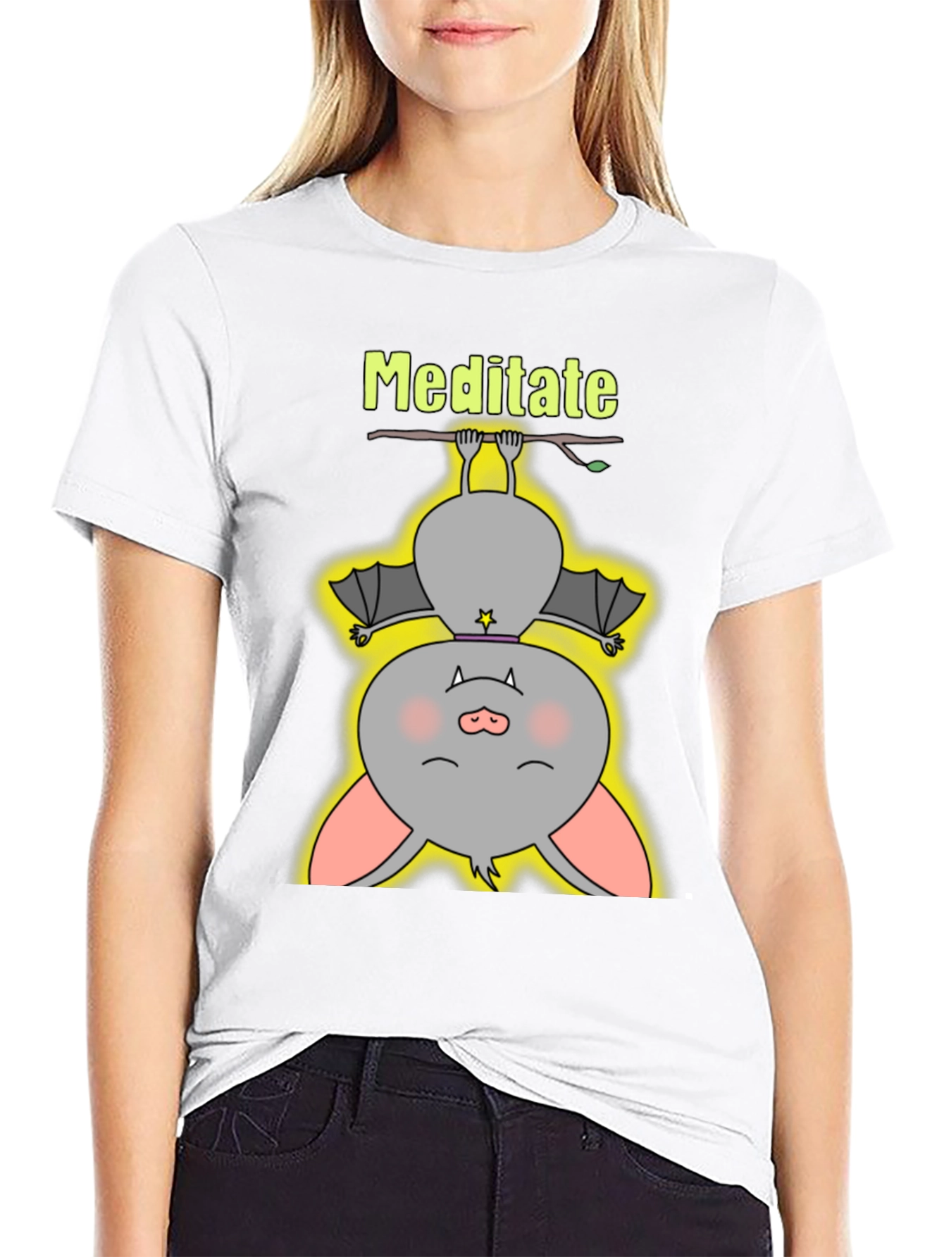 Meditate Bat Graphic Tee - Relaxed Fit