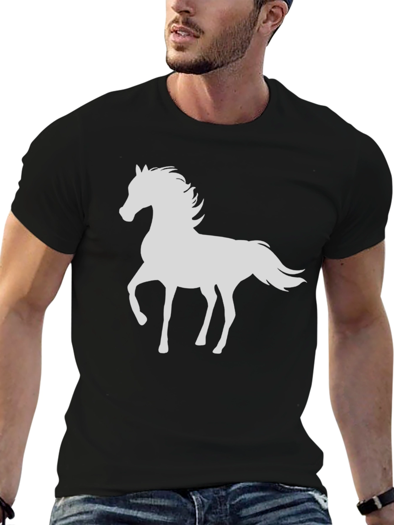 Horse Graphic Tee - Black Cotton T-Shirt