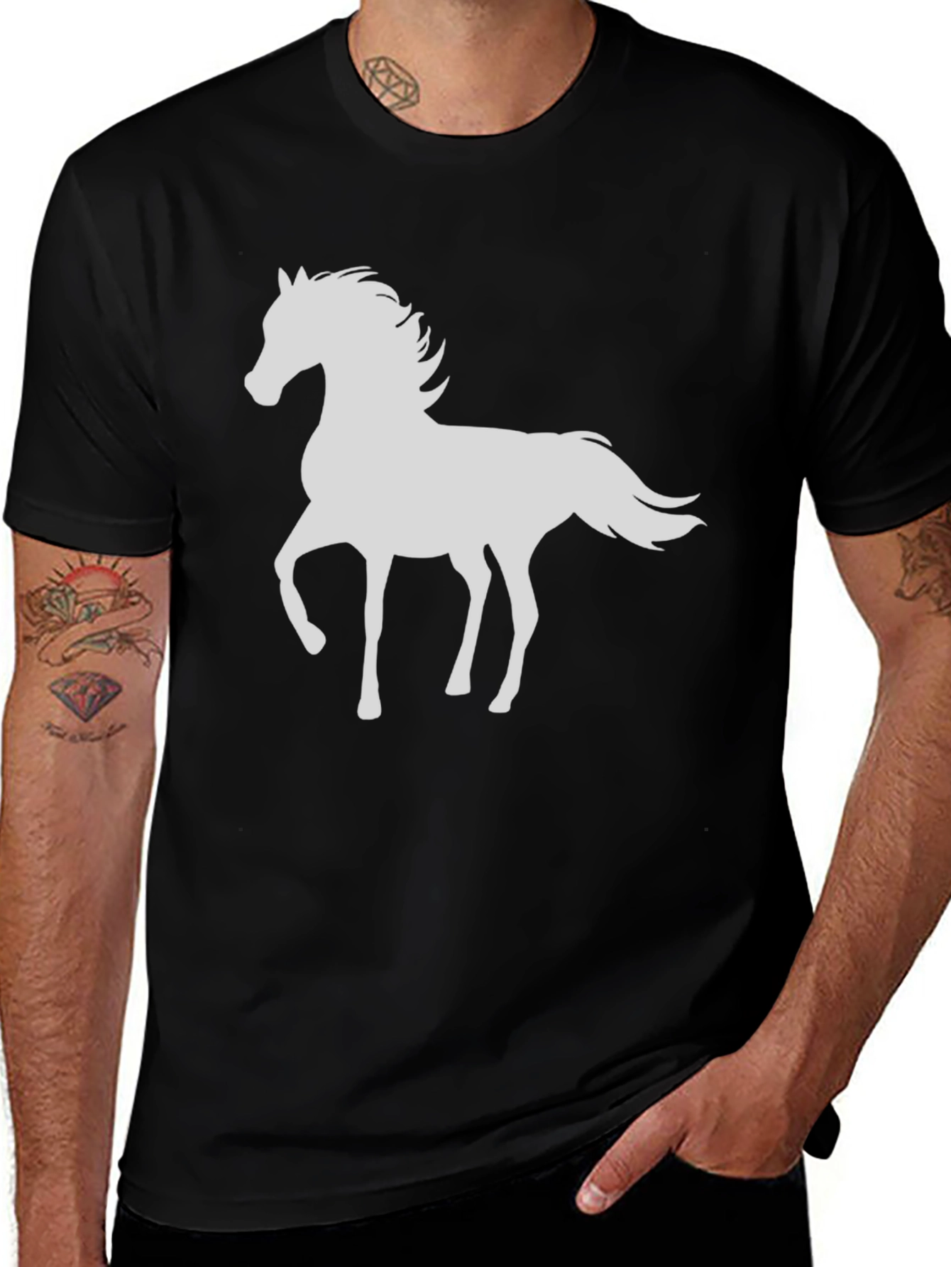 Horse Graphic Tee - Black Cotton T-Shirt