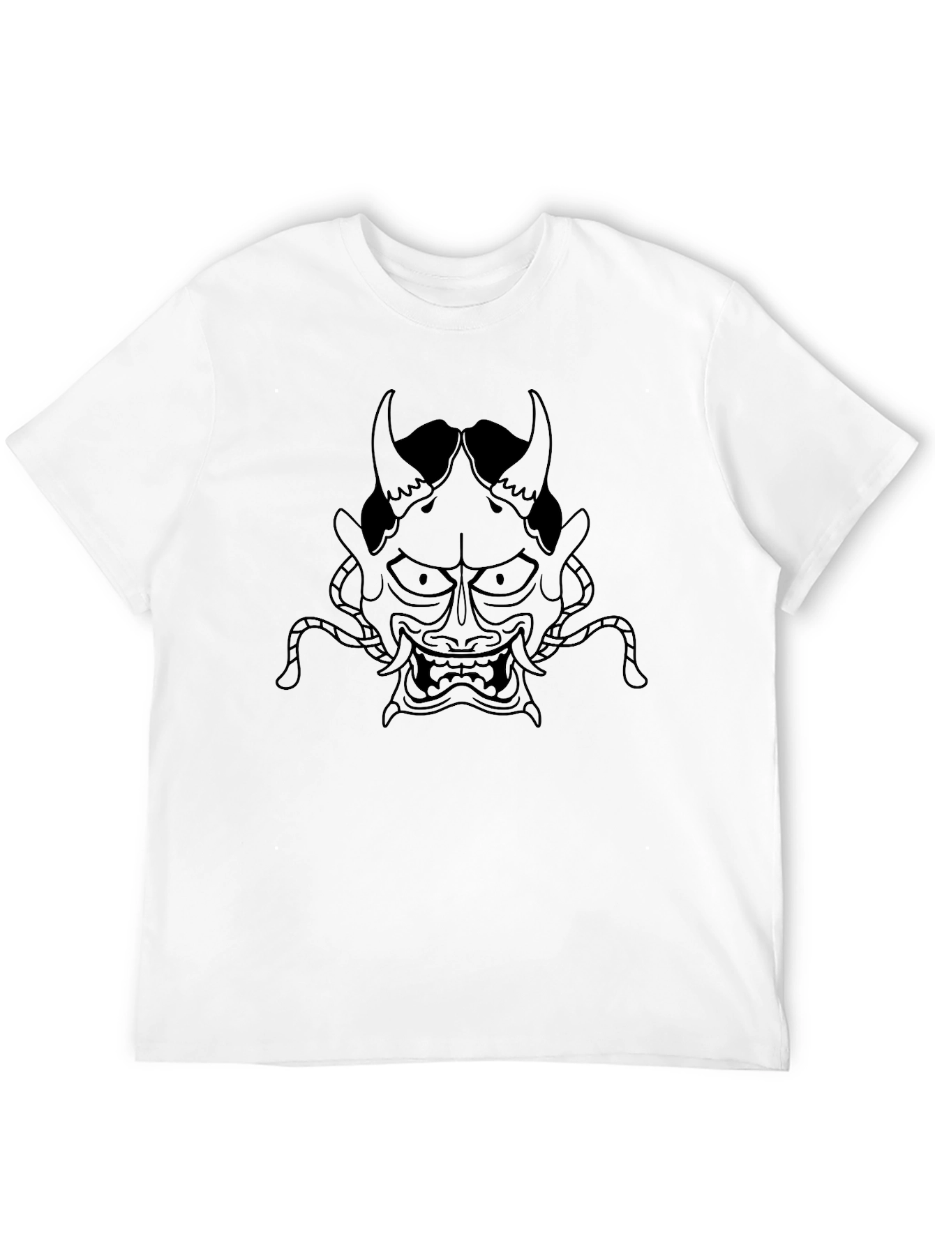 Mens Black T-Shirt with Oni Mask Design