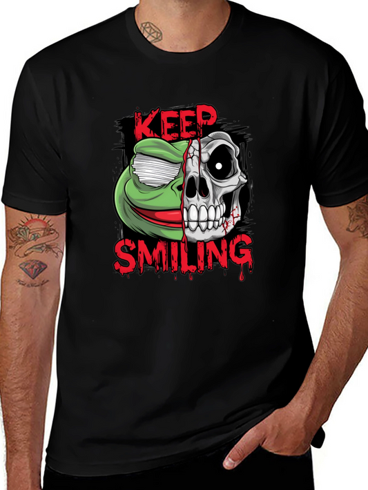 Keep Smiling Frog & Skull Graphic Tee - Unisex Black T-Shirt