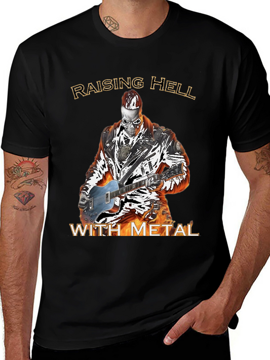 Raising Hell With Metal T-Shirt - Skull Guitarist