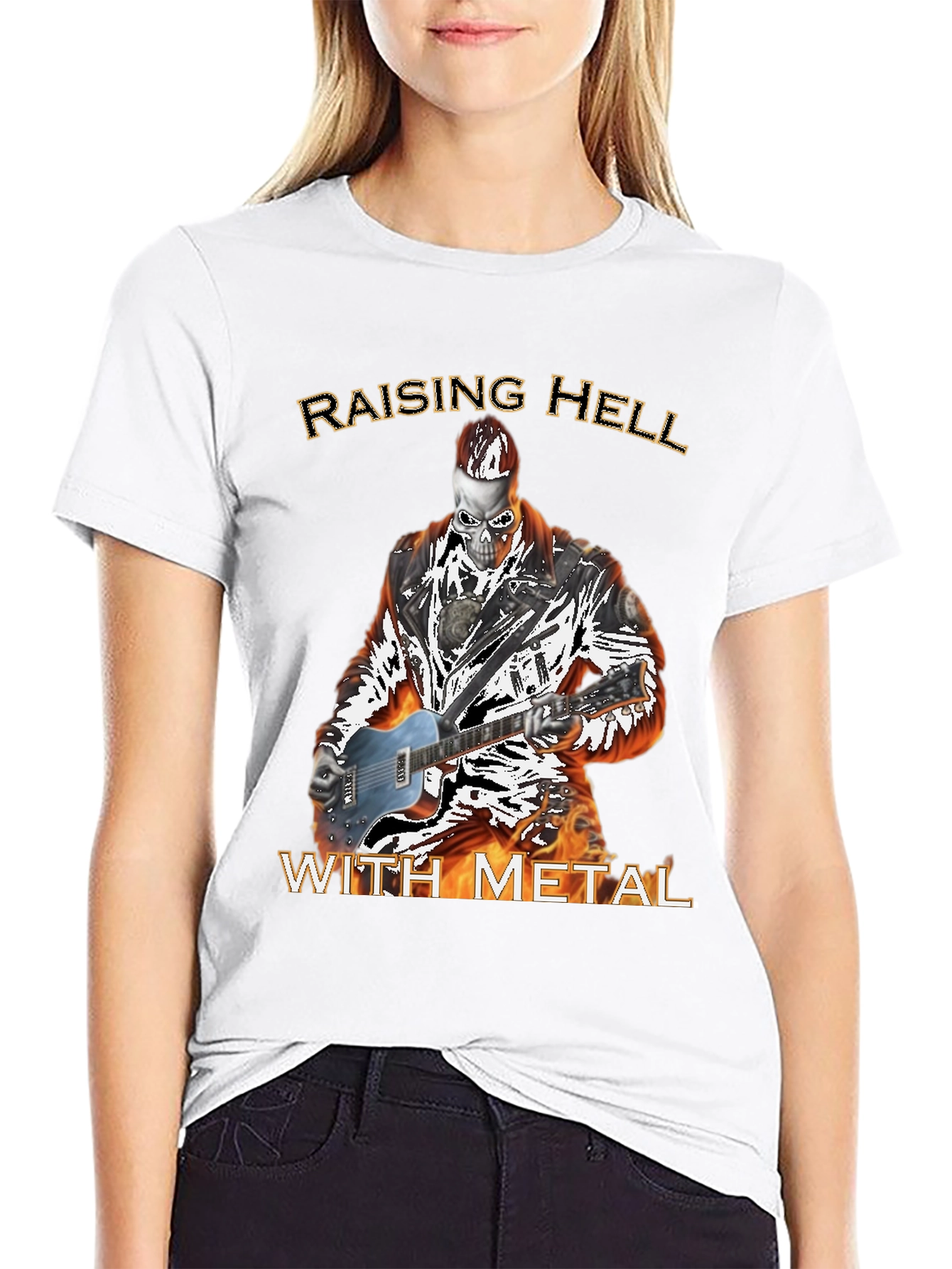 Raising Hell With Metal T-Shirt - Skull Guitarist