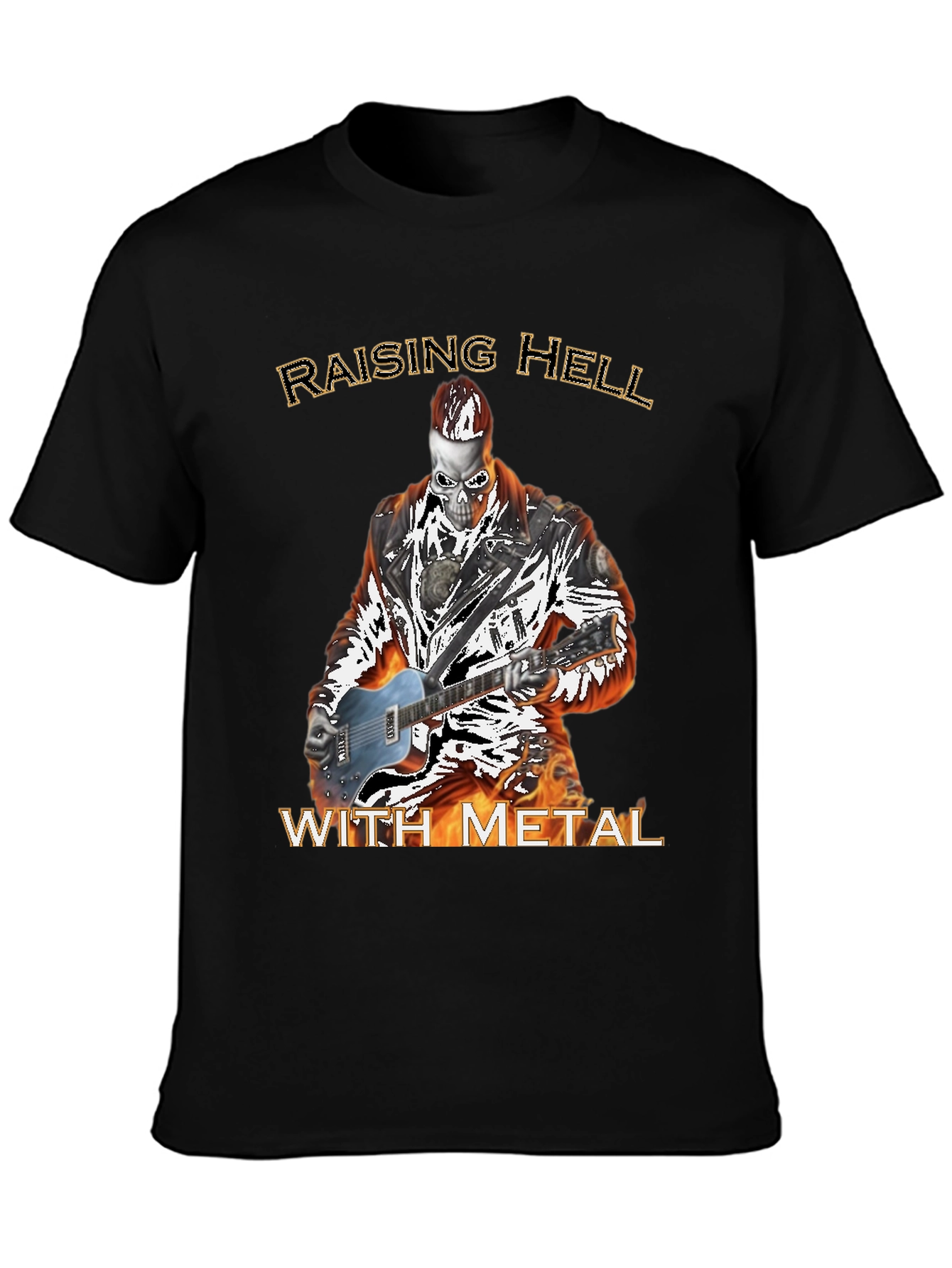 Raising Hell With Metal T-Shirt - Skull Guitarist