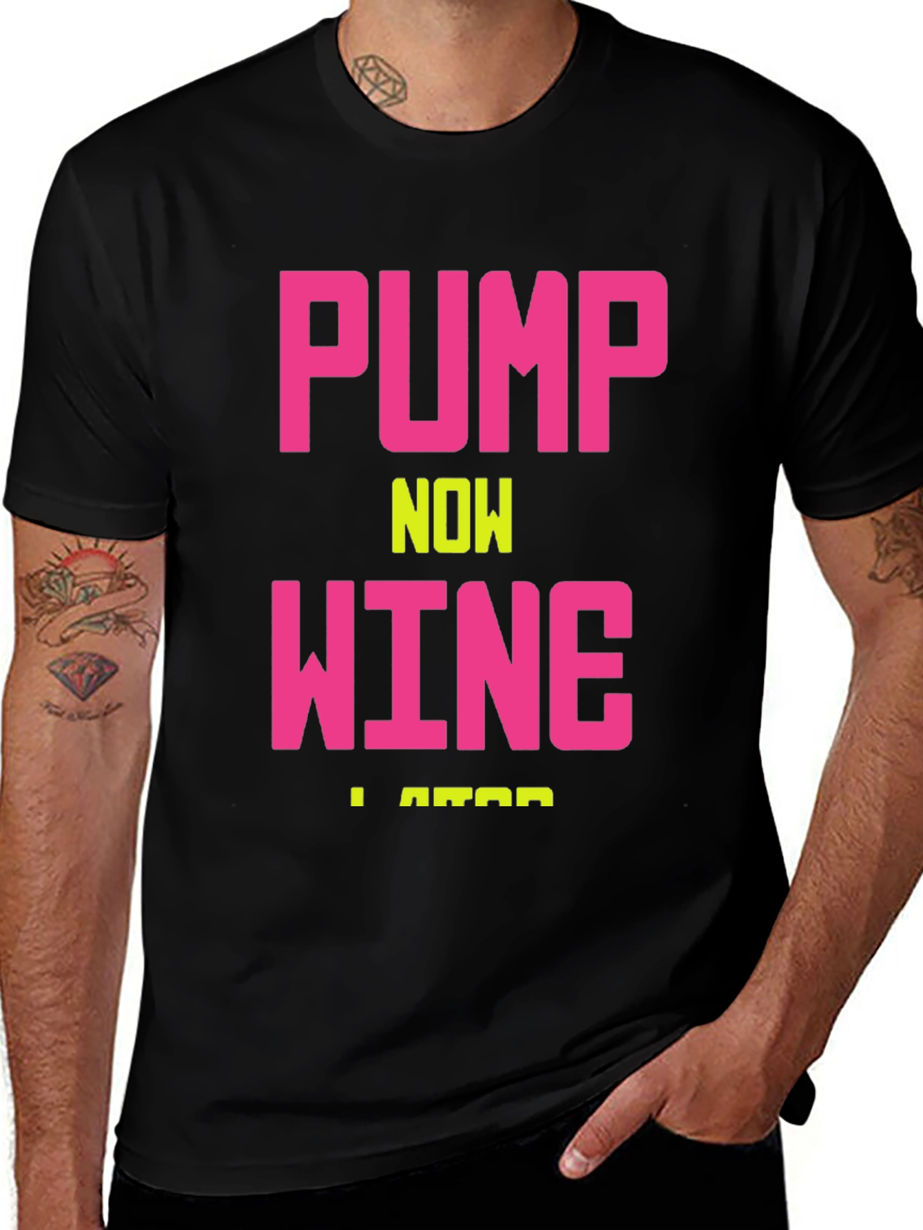 Pump Now Wine Later Mens Black Graphic Tee