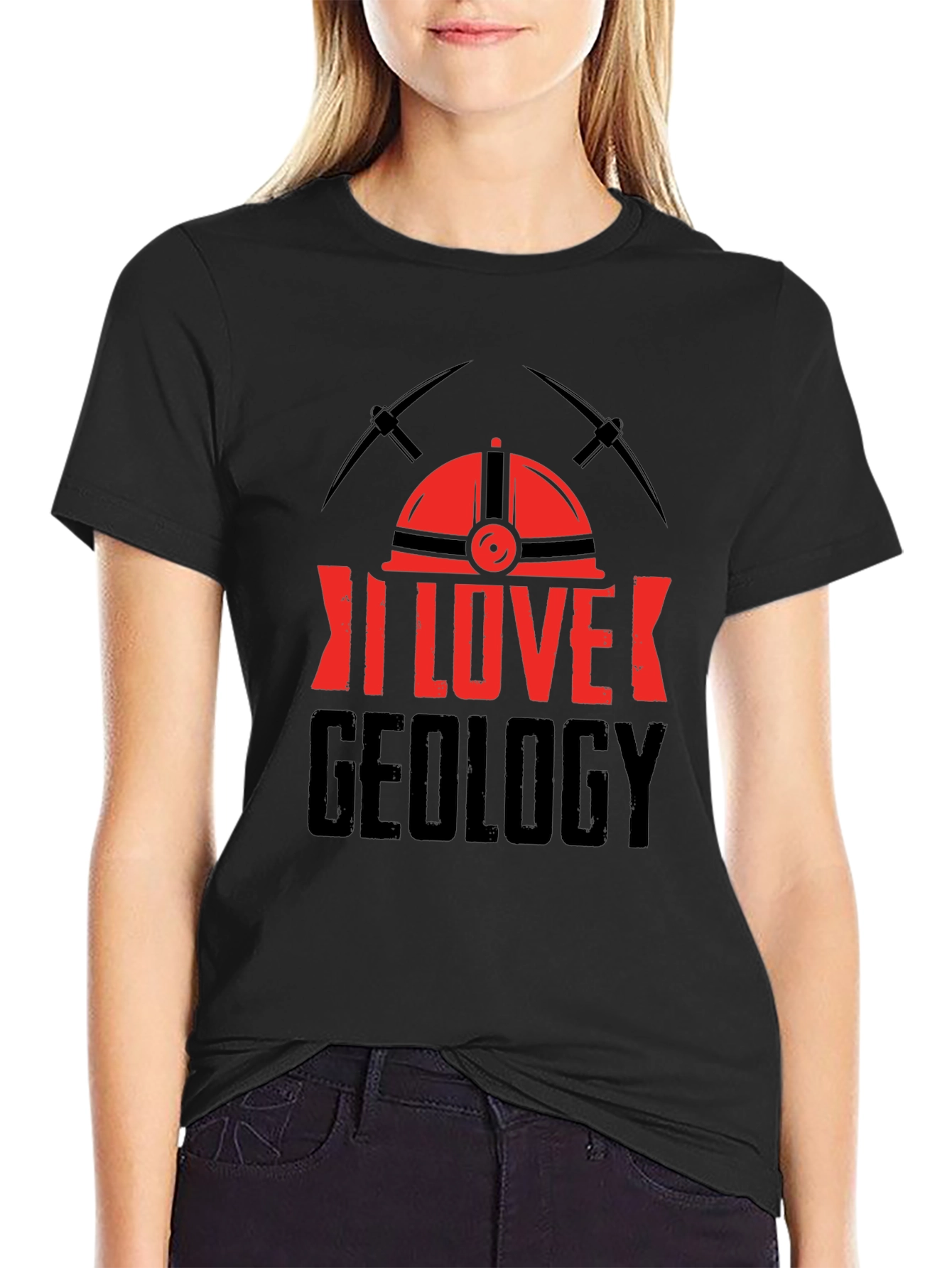 I Love Geology T-Shirt - Miners Helmet Design