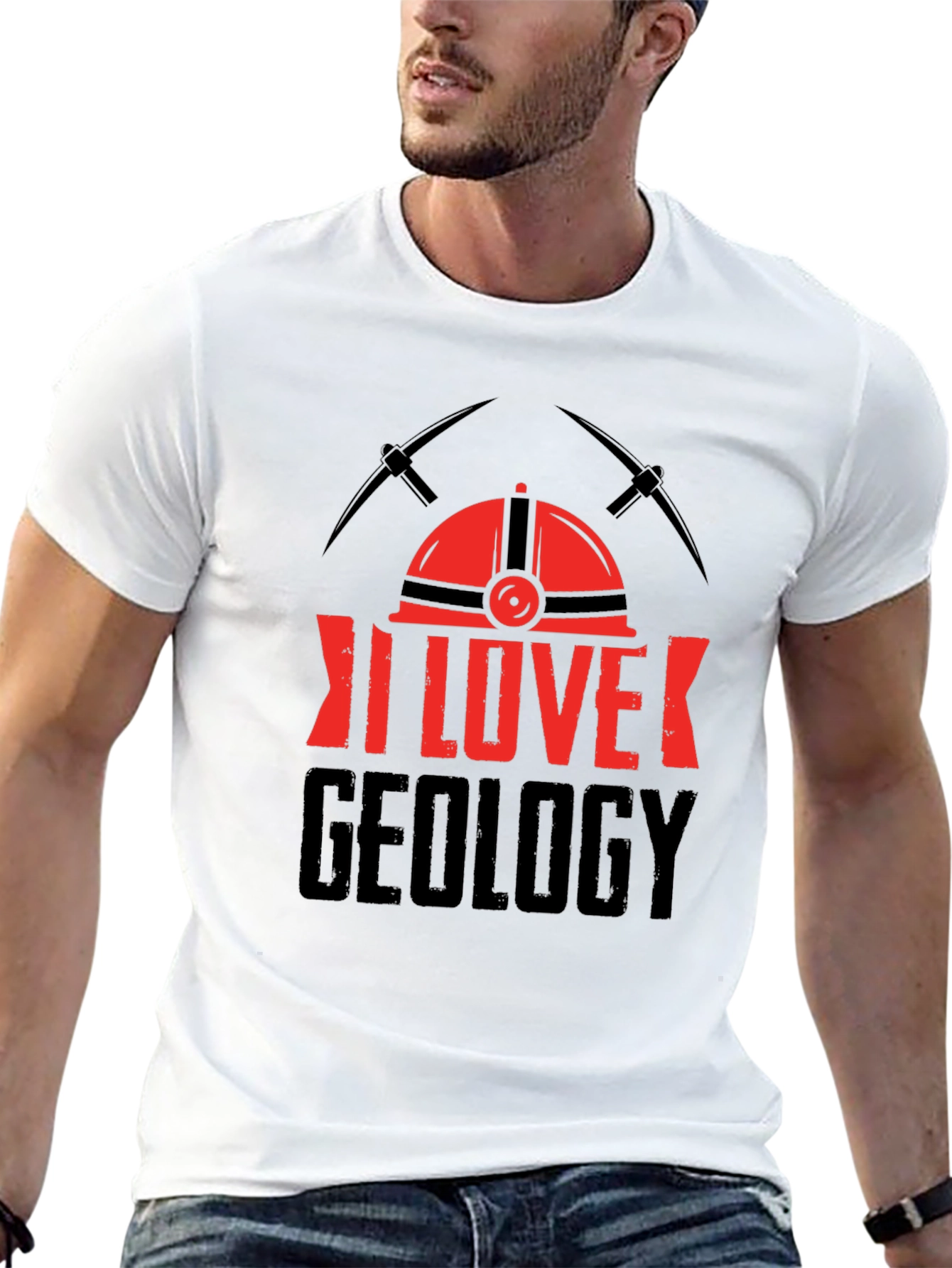 I Love Geology T-Shirt - Miners Helmet Design