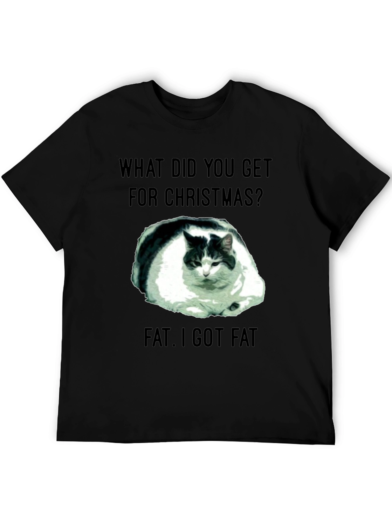 Funny Christmas Fat Cat Black T-Shirt