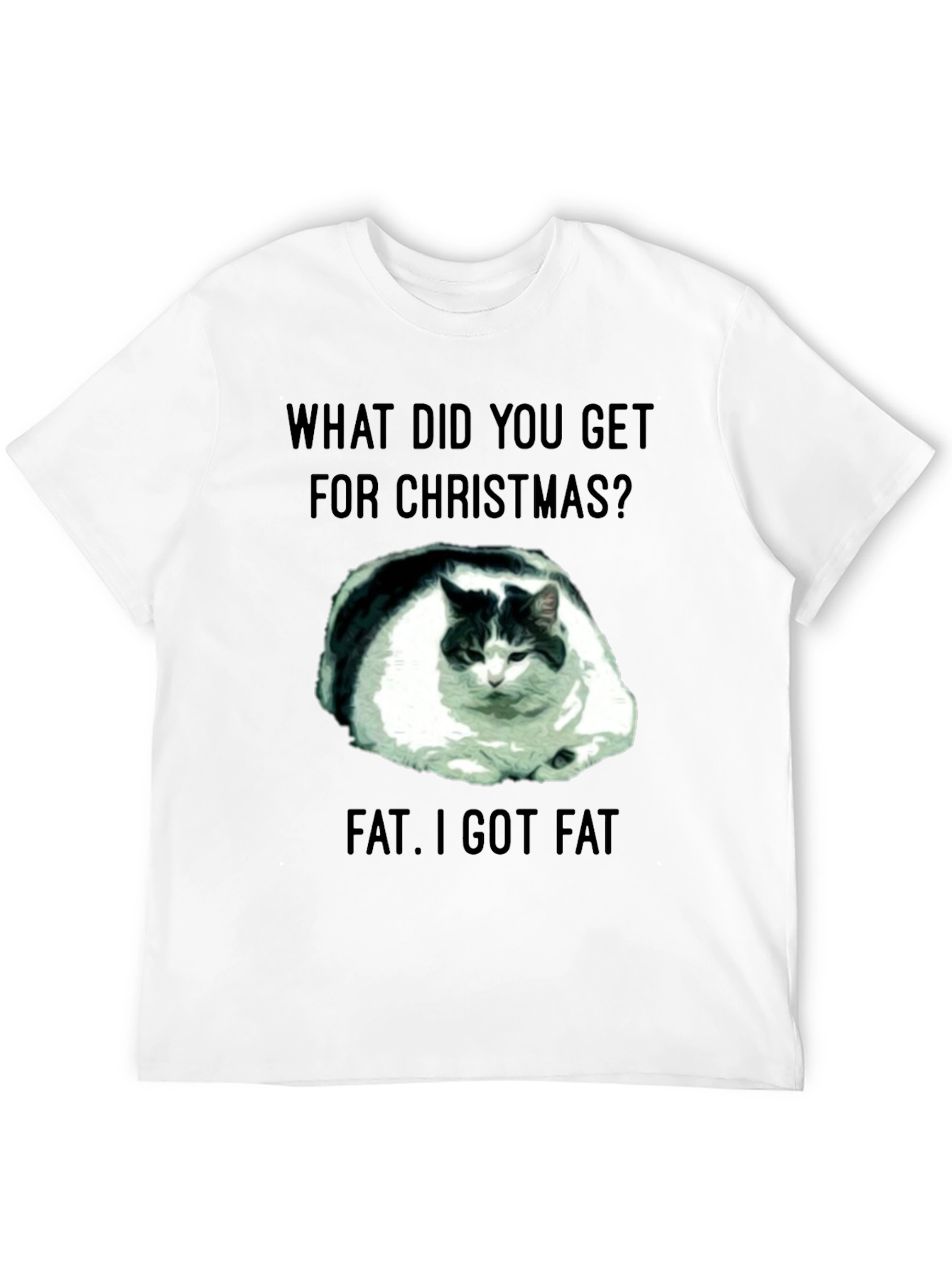 Funny Christmas Fat Cat Black T-Shirt