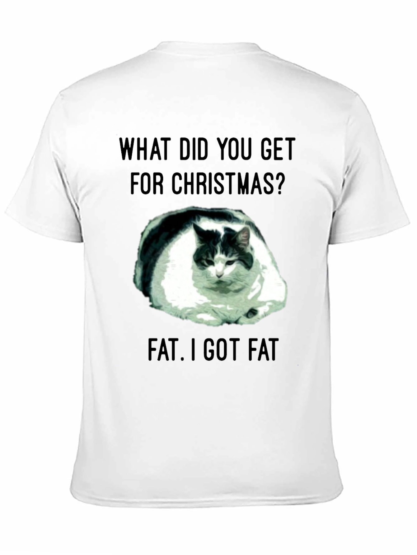 Funny Christmas Fat Cat Black T-Shirt