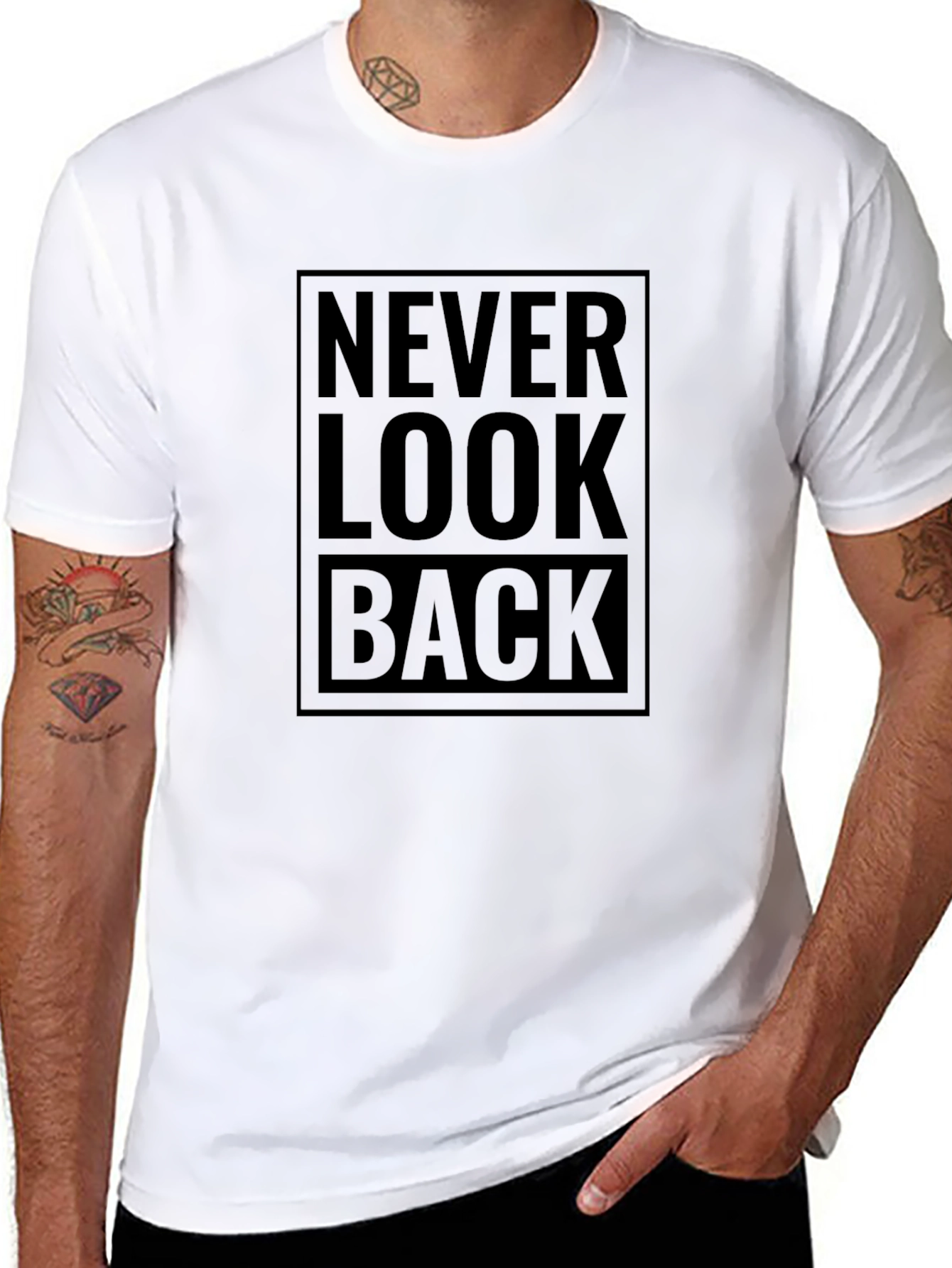Never Look Back Black Graphic T-Shirt
