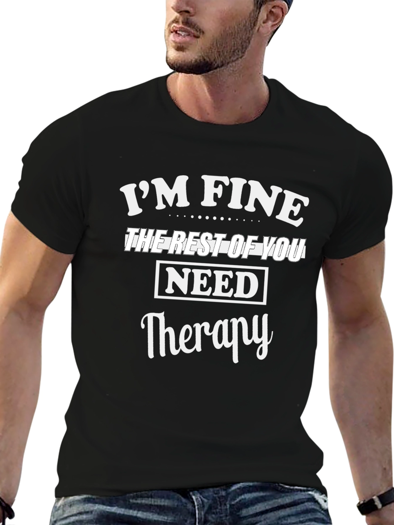 Im Fine You Need Therapy Black Cotton T-Shirt