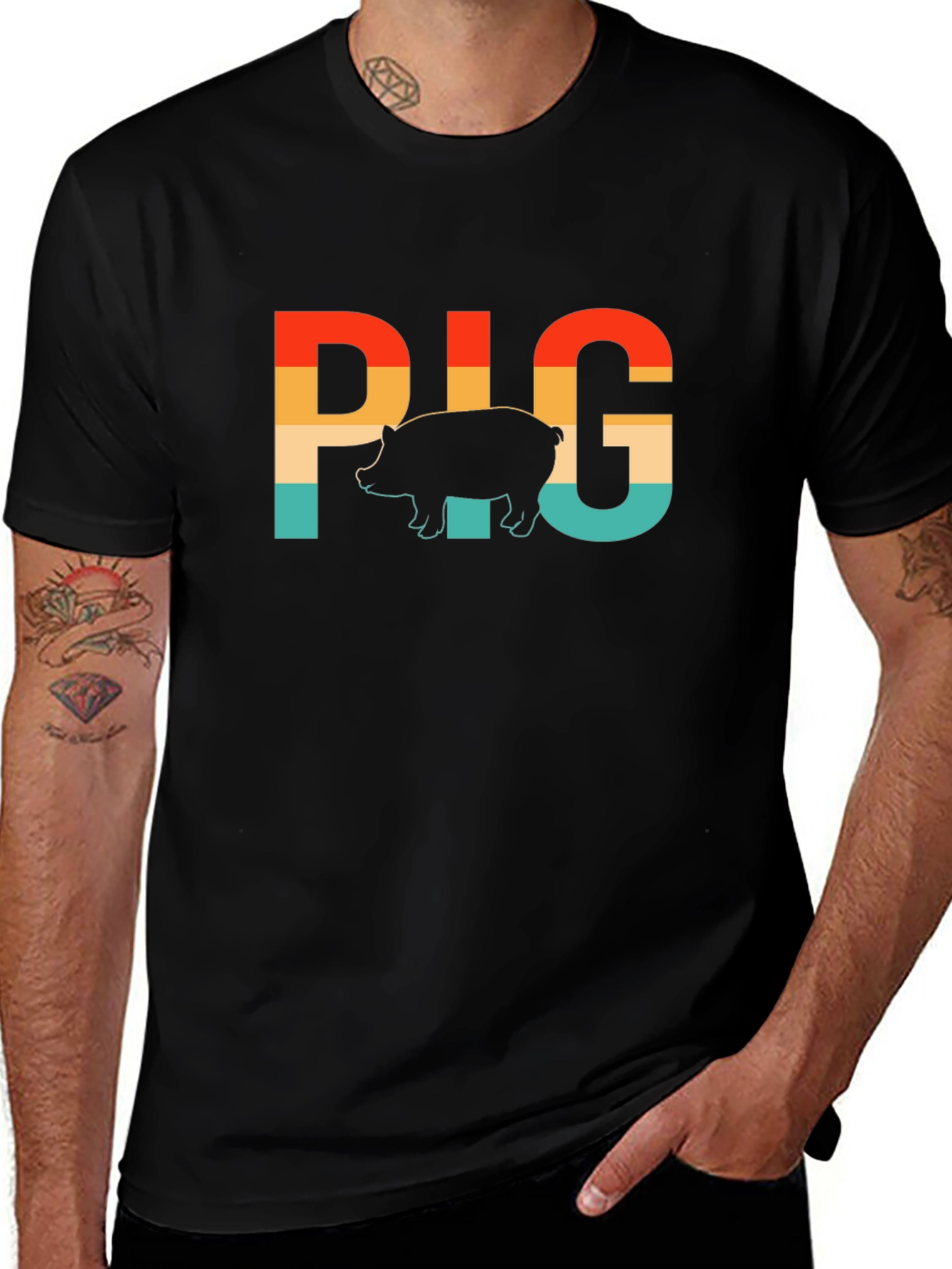 Retro Pig Graphic T-Shirt - Farm Animal Tee