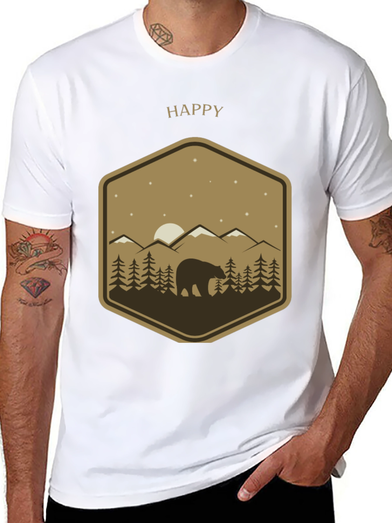 Happy Bear Mountain Scene Graphic Tee