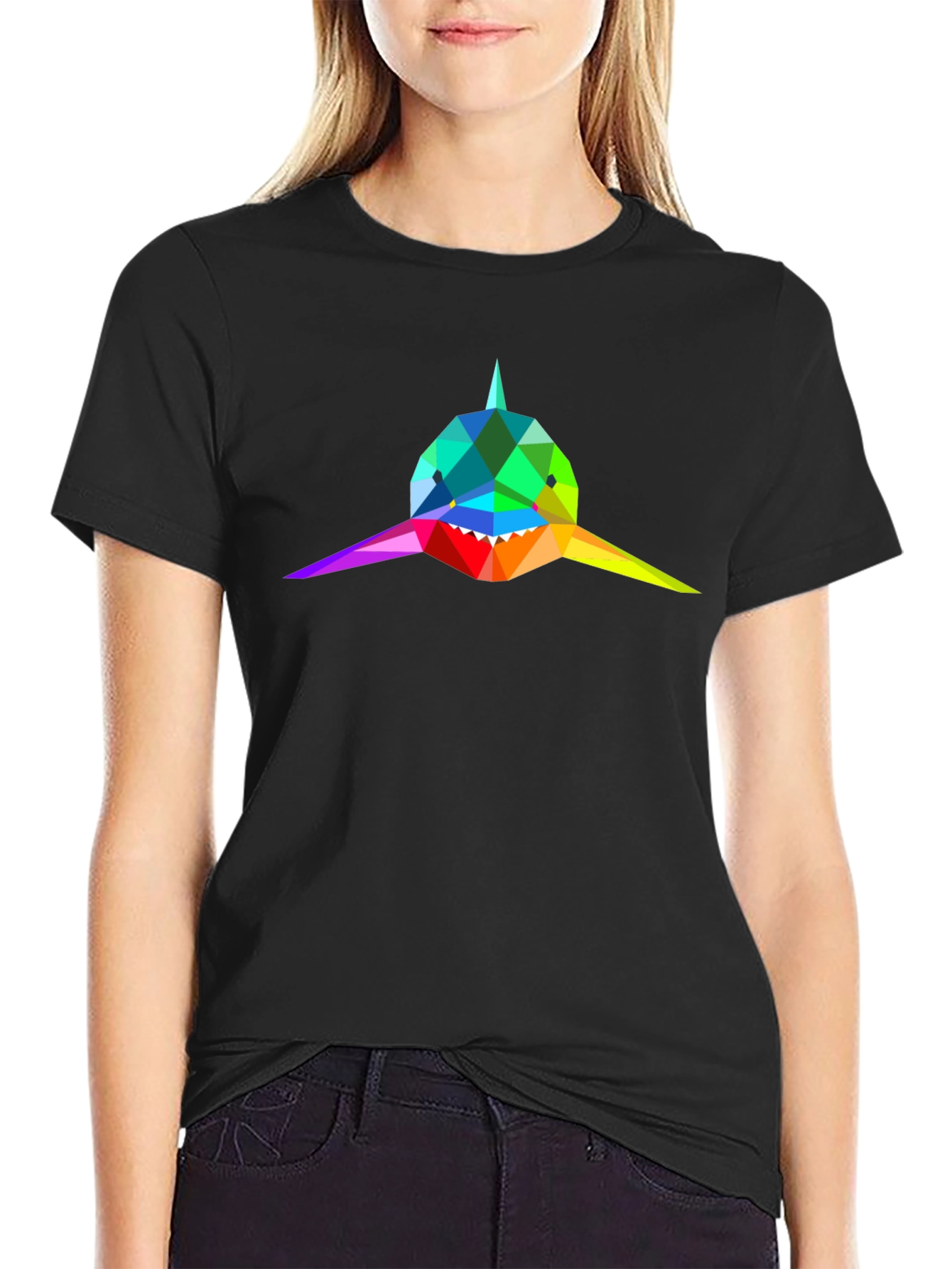 Geometric Shark Tee - Rainbow Design
