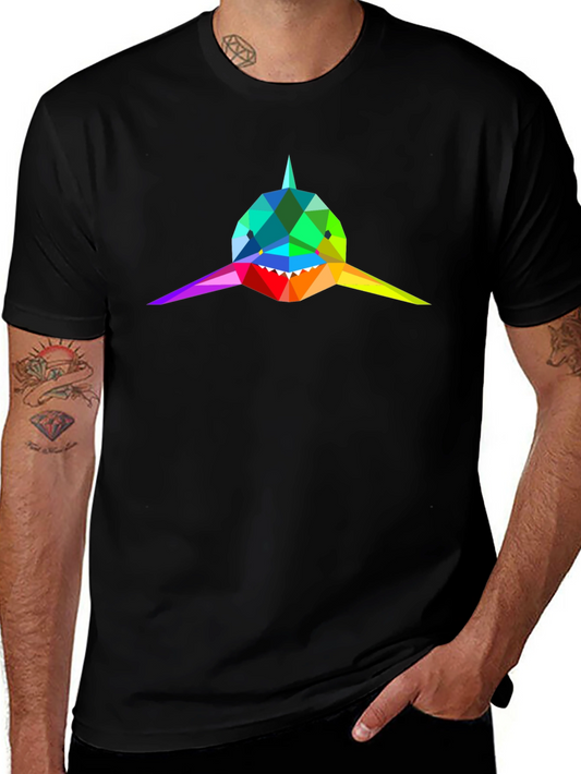 Geometric Shark Tee - Rainbow Design
