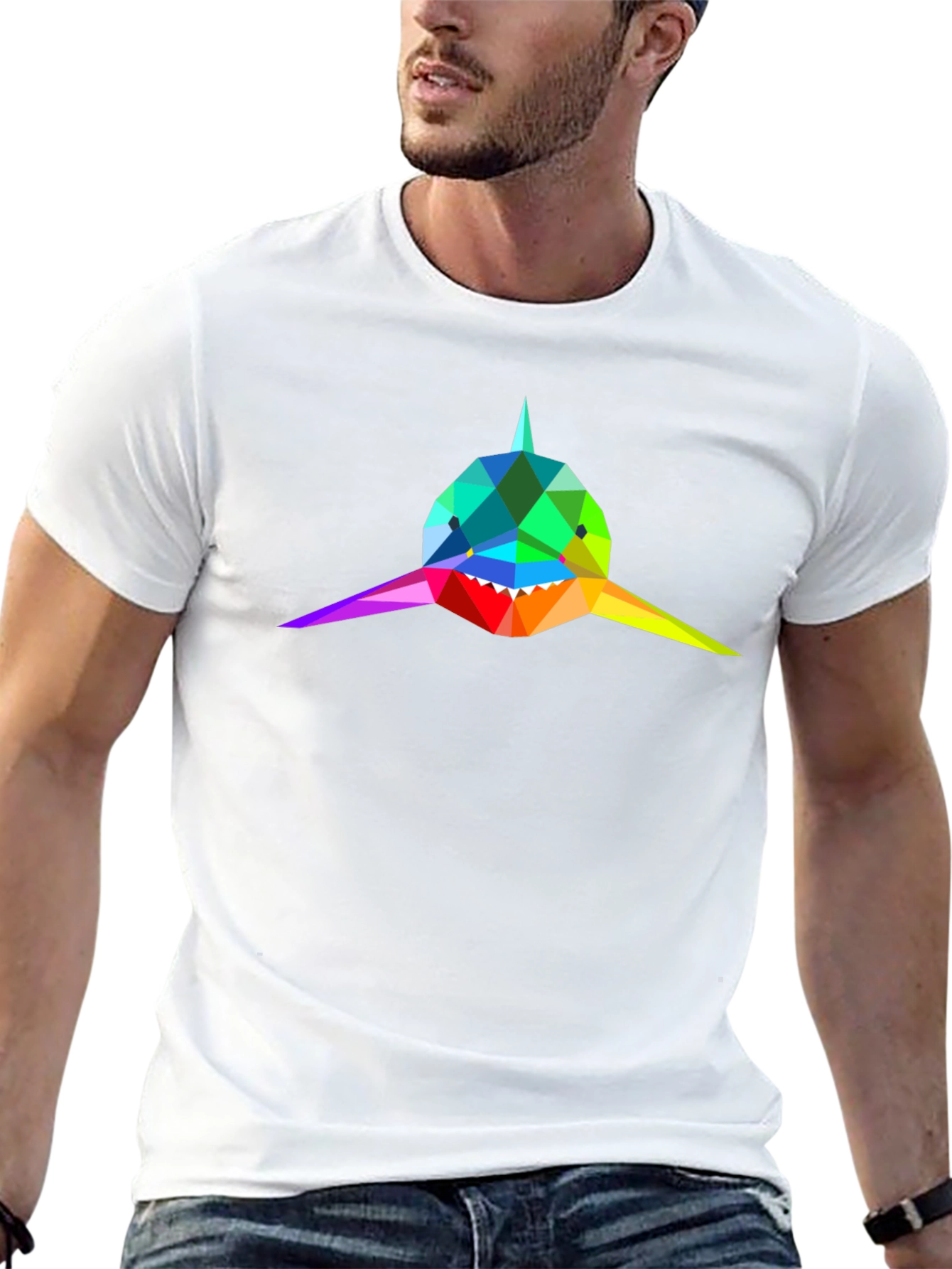 Geometric Shark Tee - Rainbow Design
