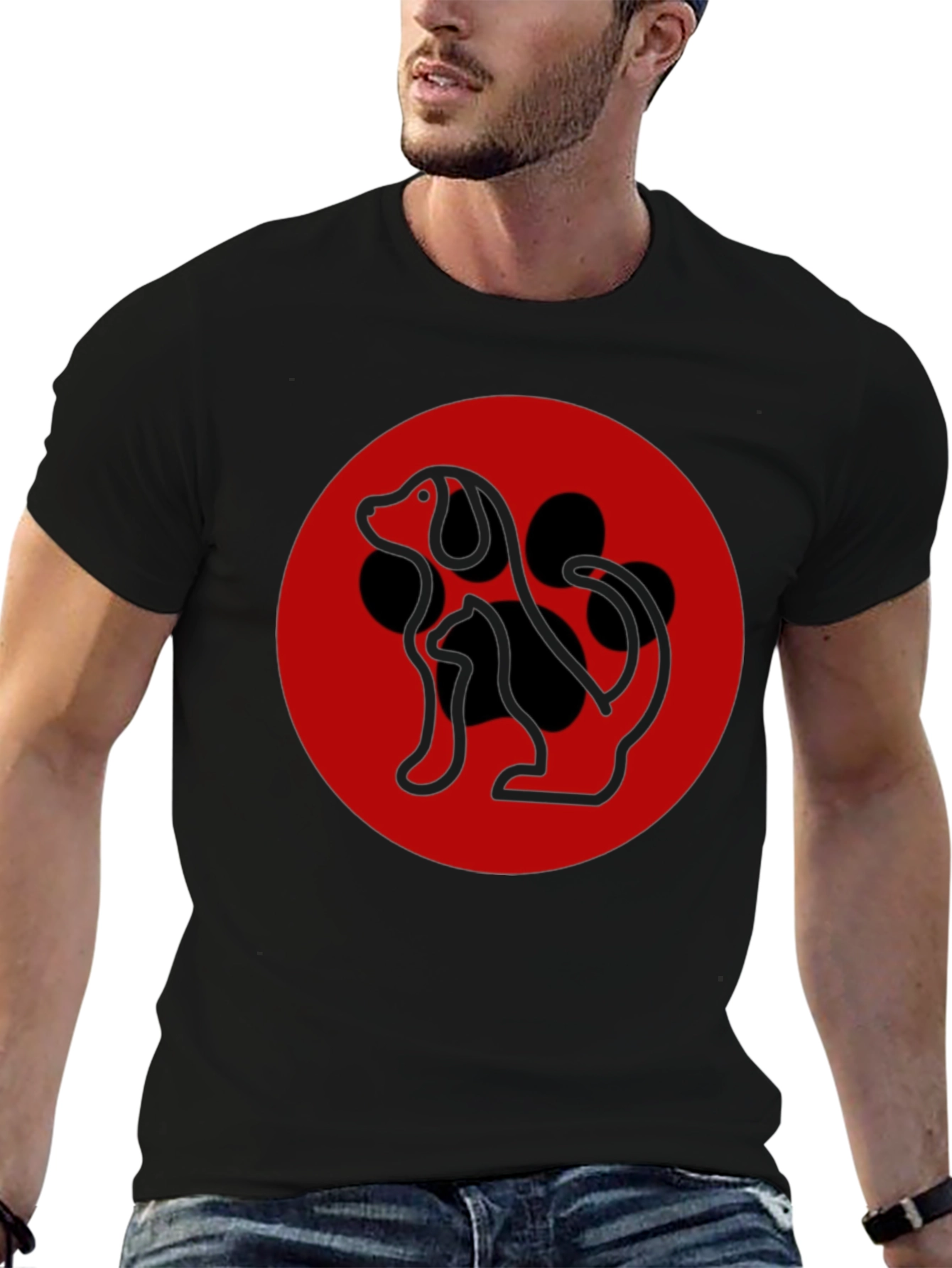 Dog Silhouette Graphic Tee - Black Casual T-Shirt