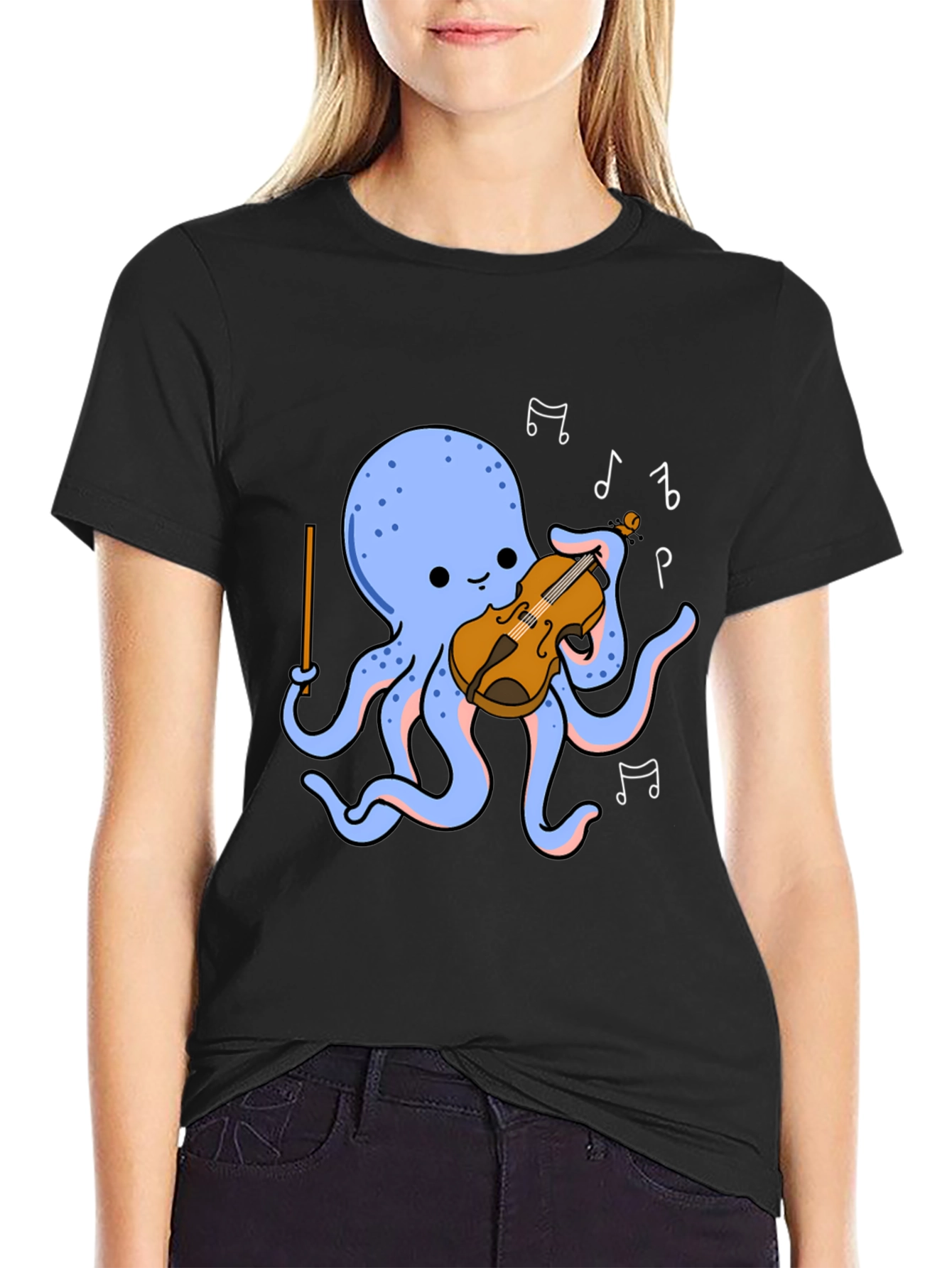 Octopus Musician T-Shirt - Cute Cartoon Violin Player Tee