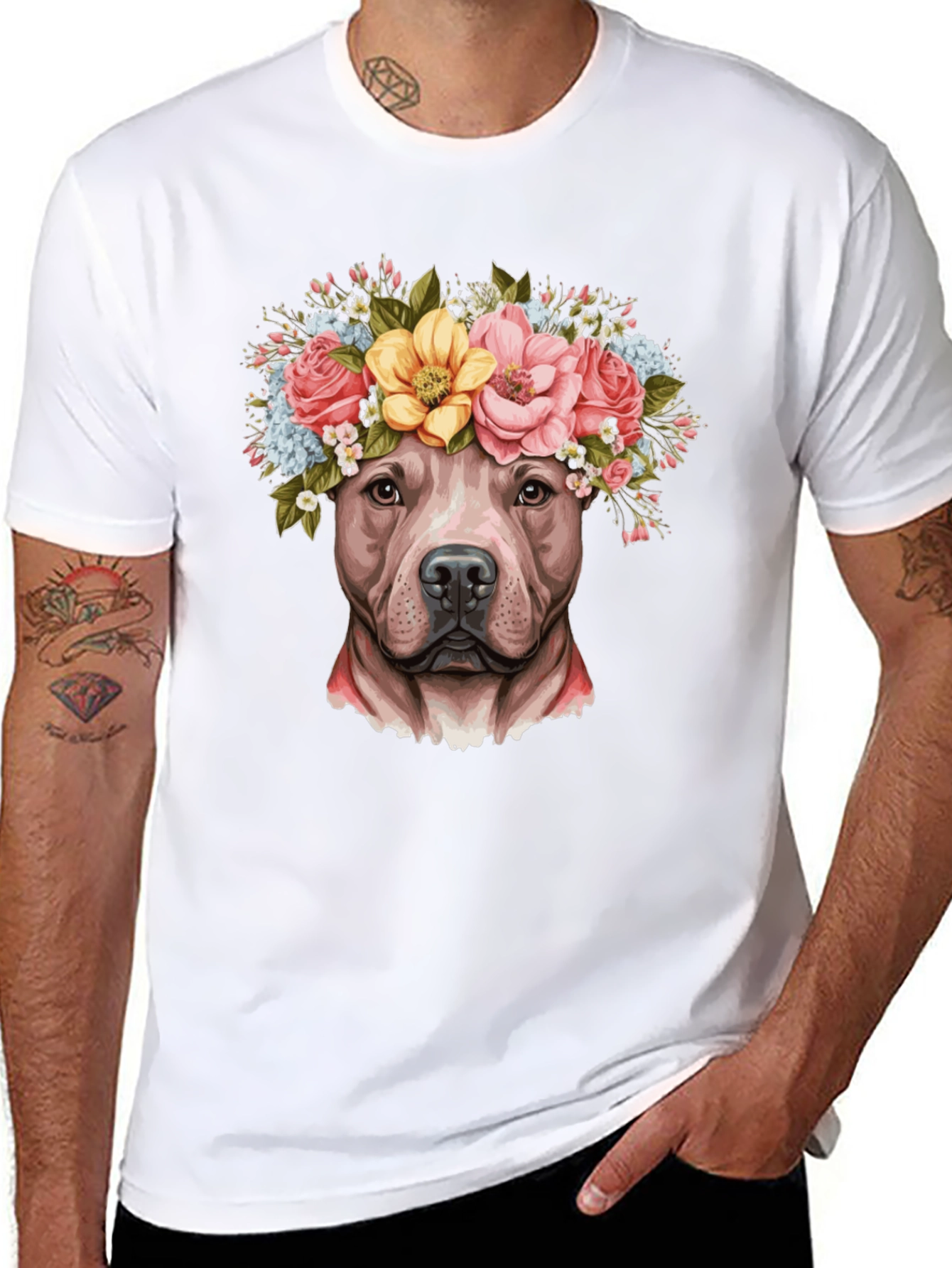 Dog Flower Crown T-Shirt - Pitbull Lover Tee