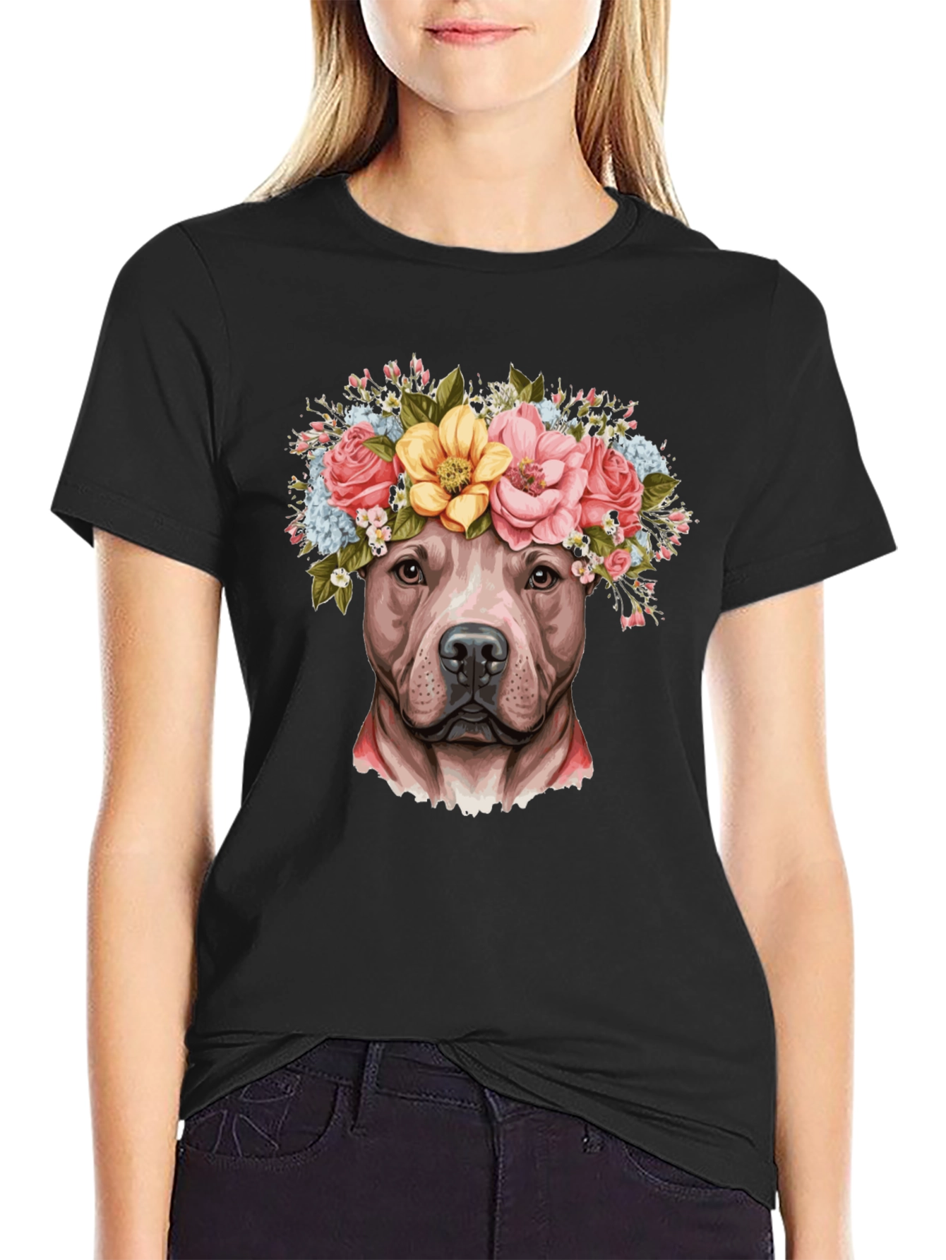 Dog Flower Crown T-Shirt - Pitbull Lover Tee