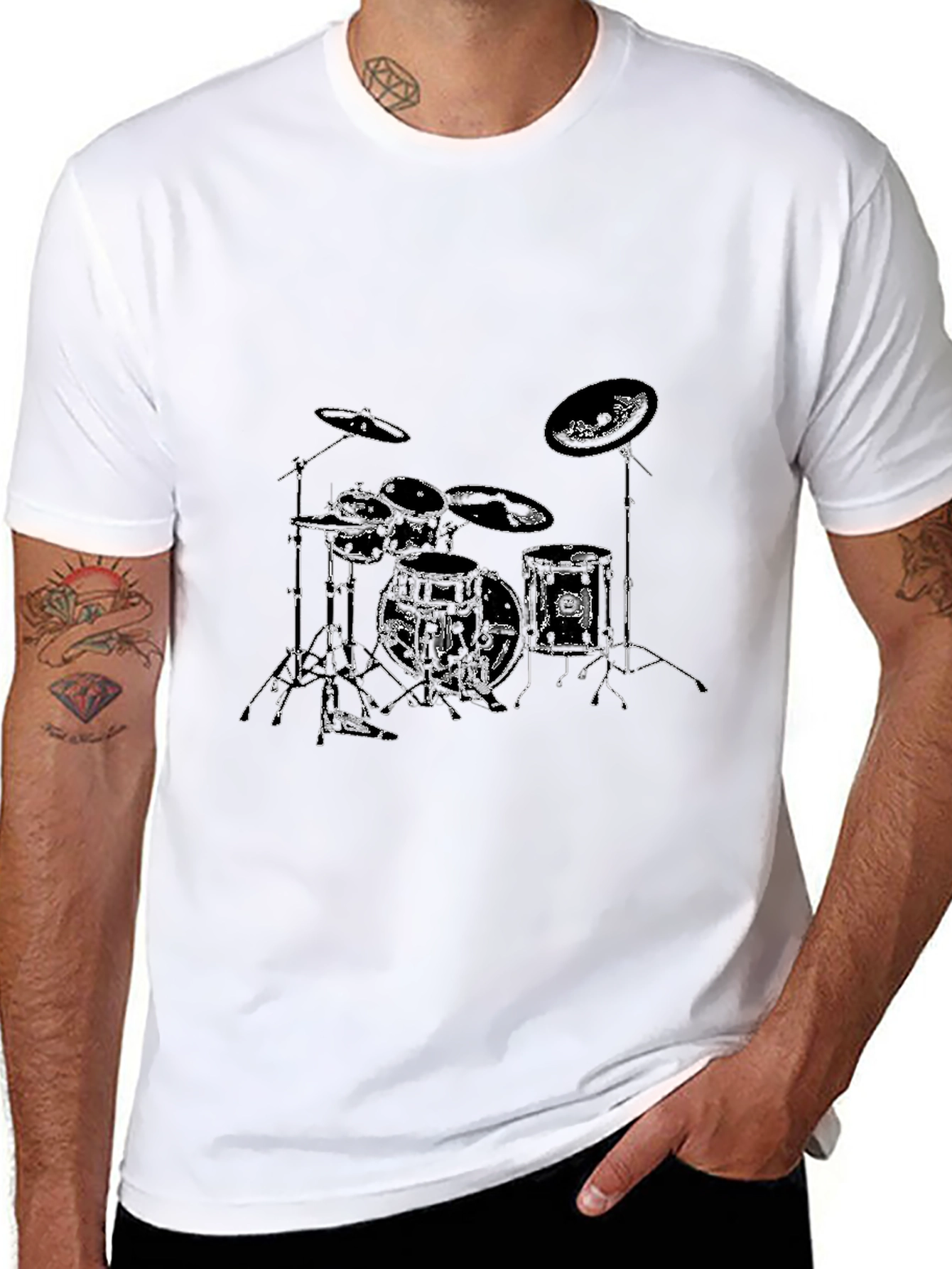 Drum Set Graphic Tee - Musicians Black T-Shirt