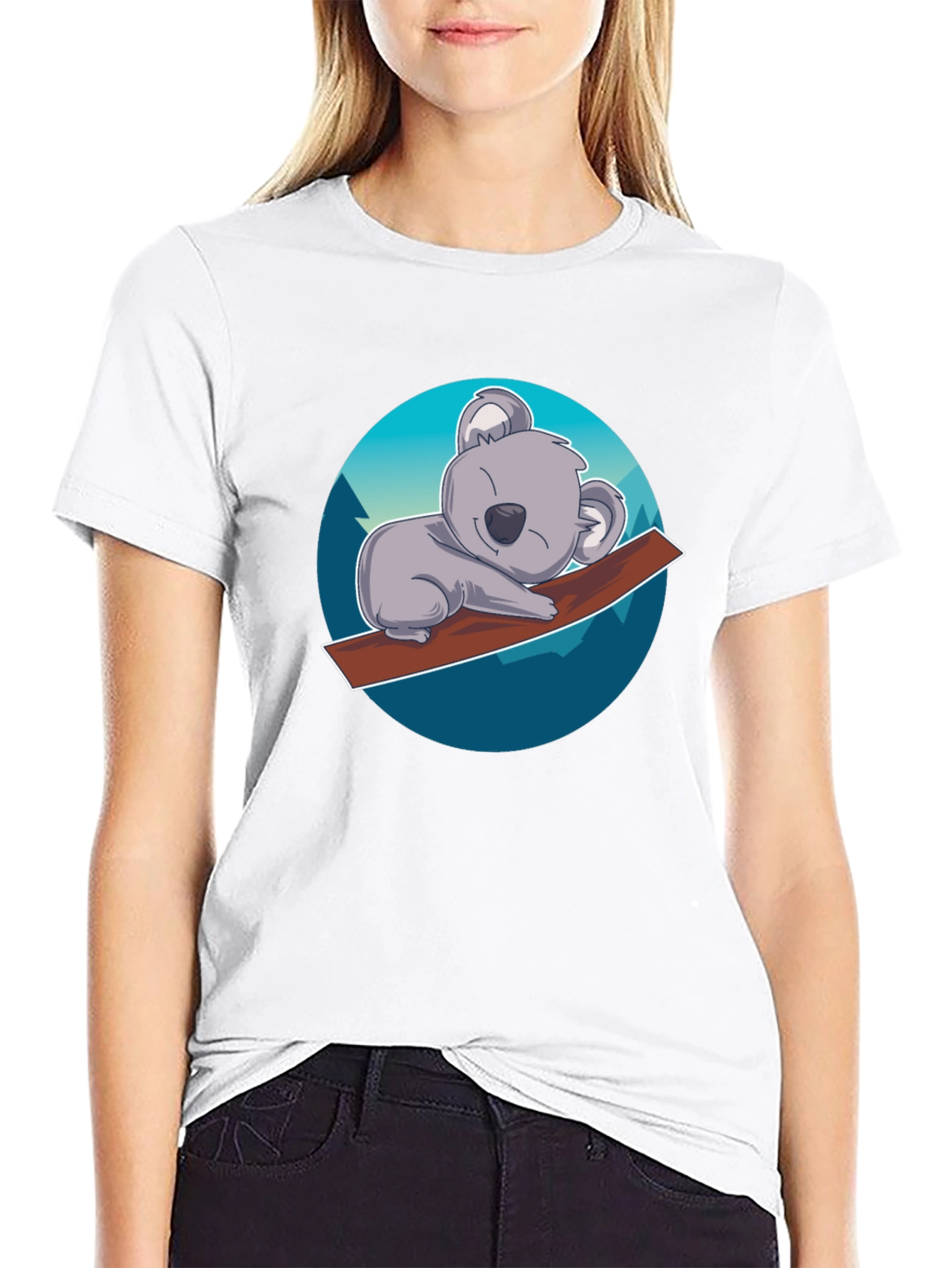 Cute Koala on Branch T-Shirt - Black