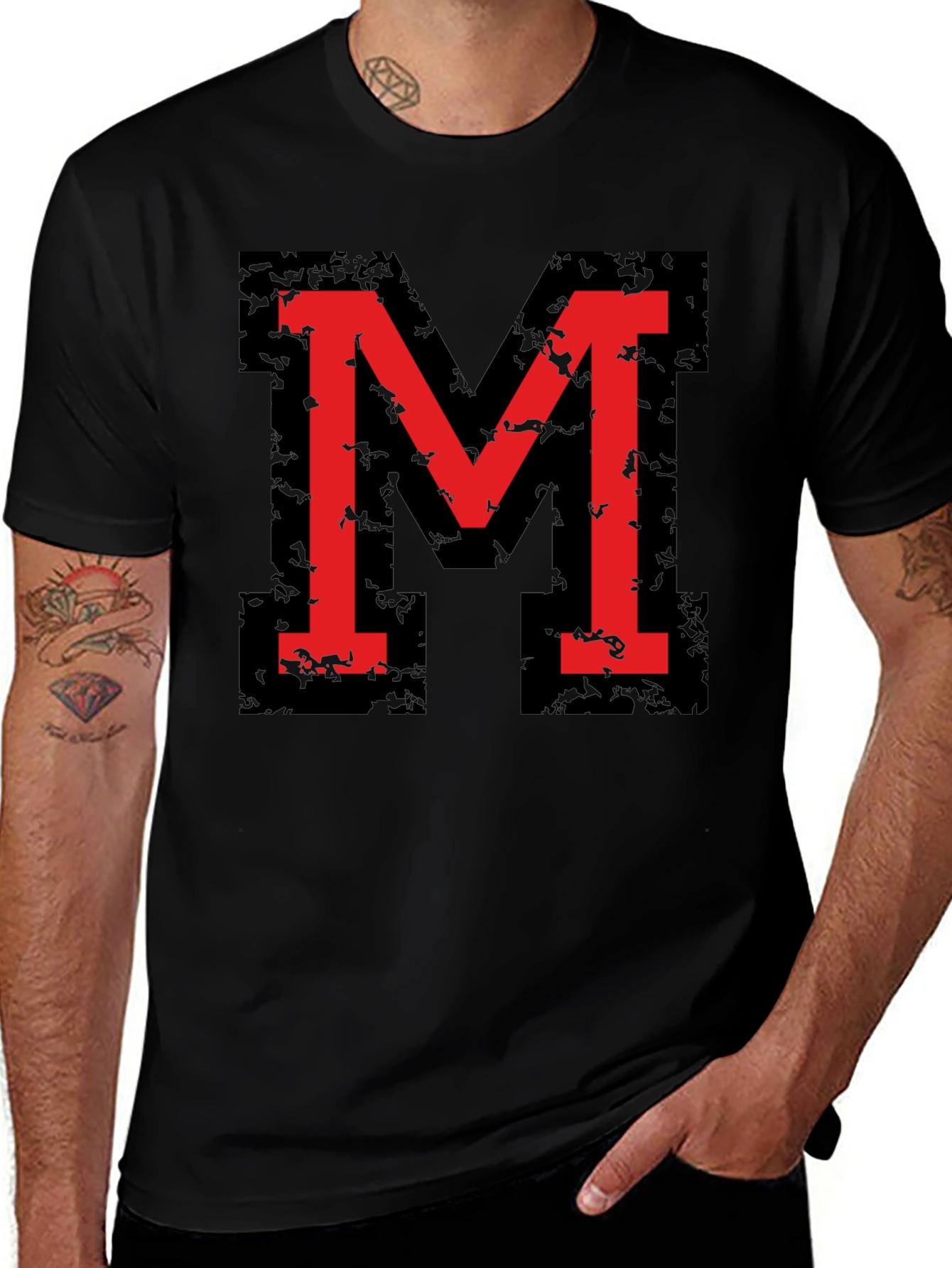 Bold Red M Graphic Black T-Shirt