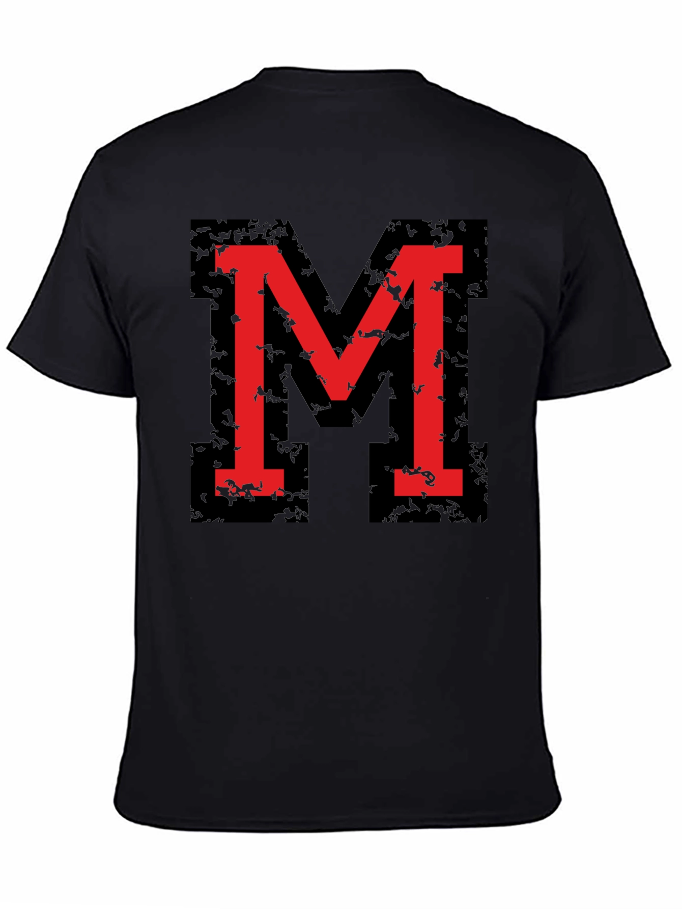 Bold Red M Graphic Black T-Shirt