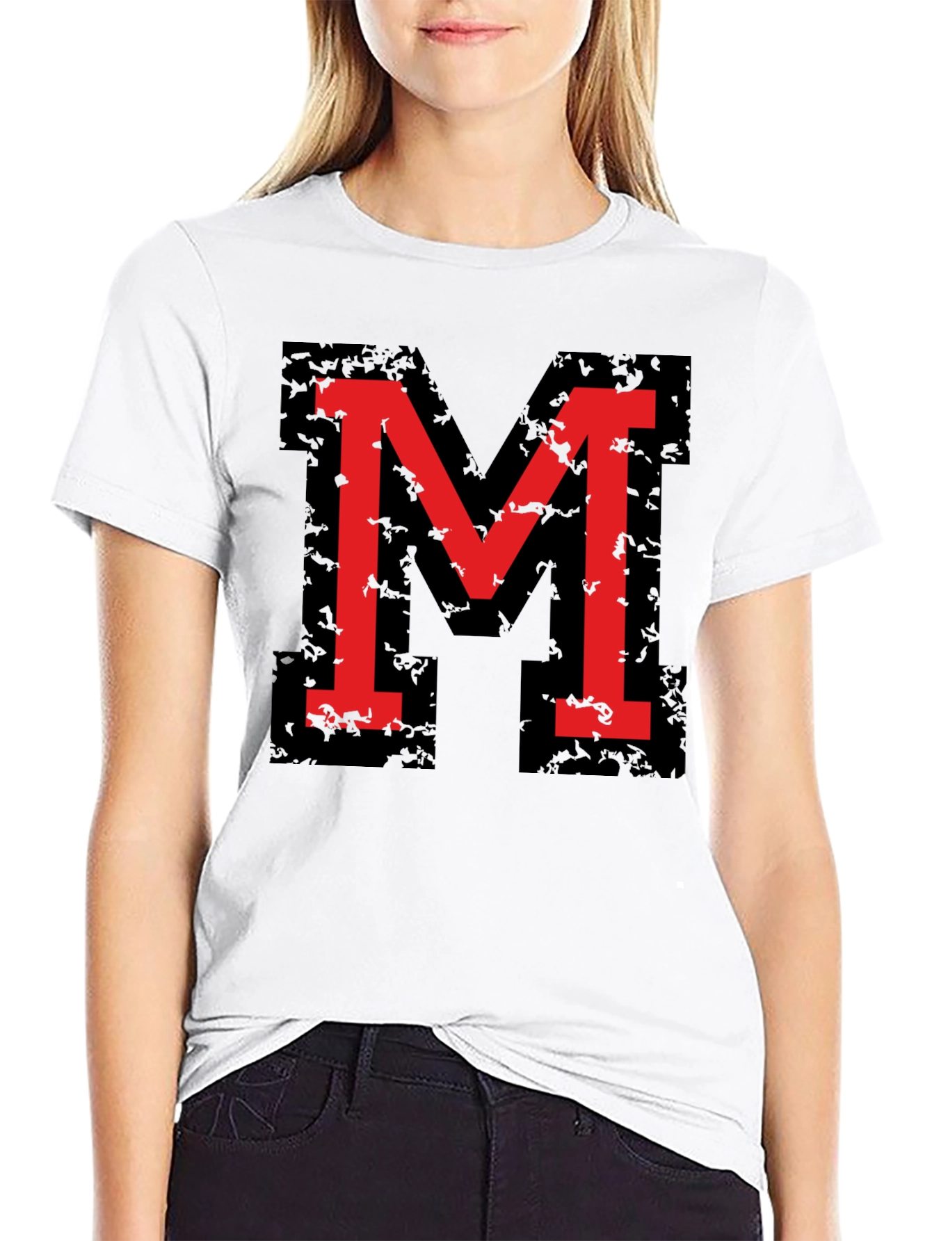 Bold Red M Graphic Black T-Shirt