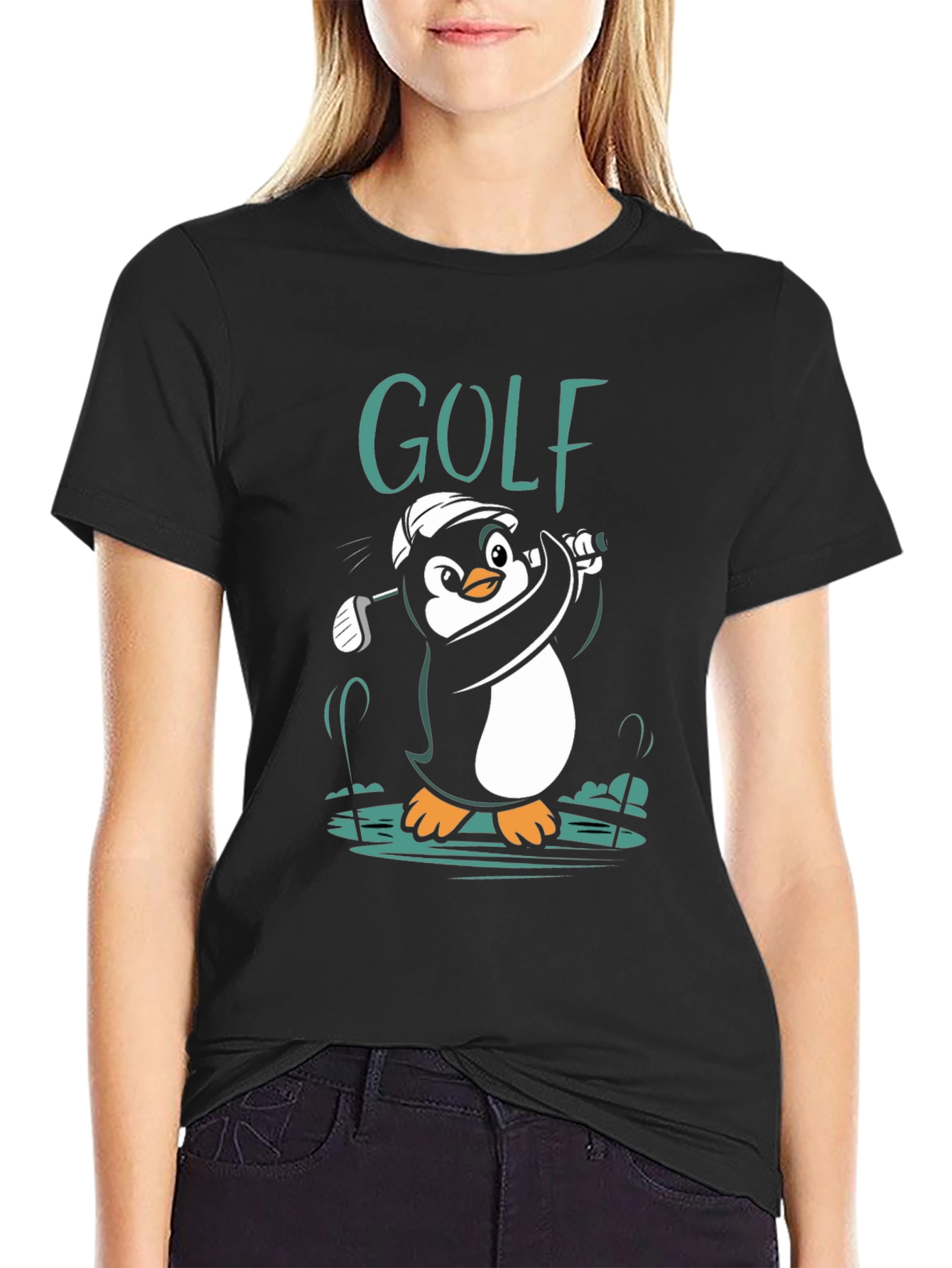 Golf Penguin Graphic Tee - Black Cotton Shirt
