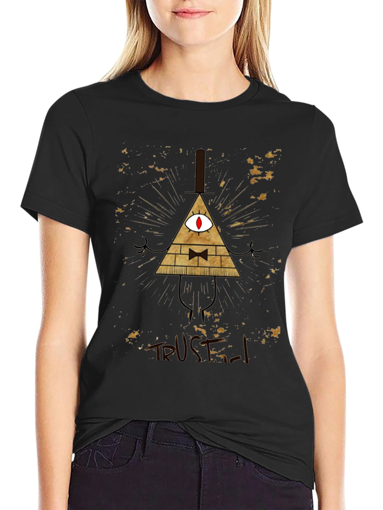 Mens Black Graphic Tee - Bill Cipher Design