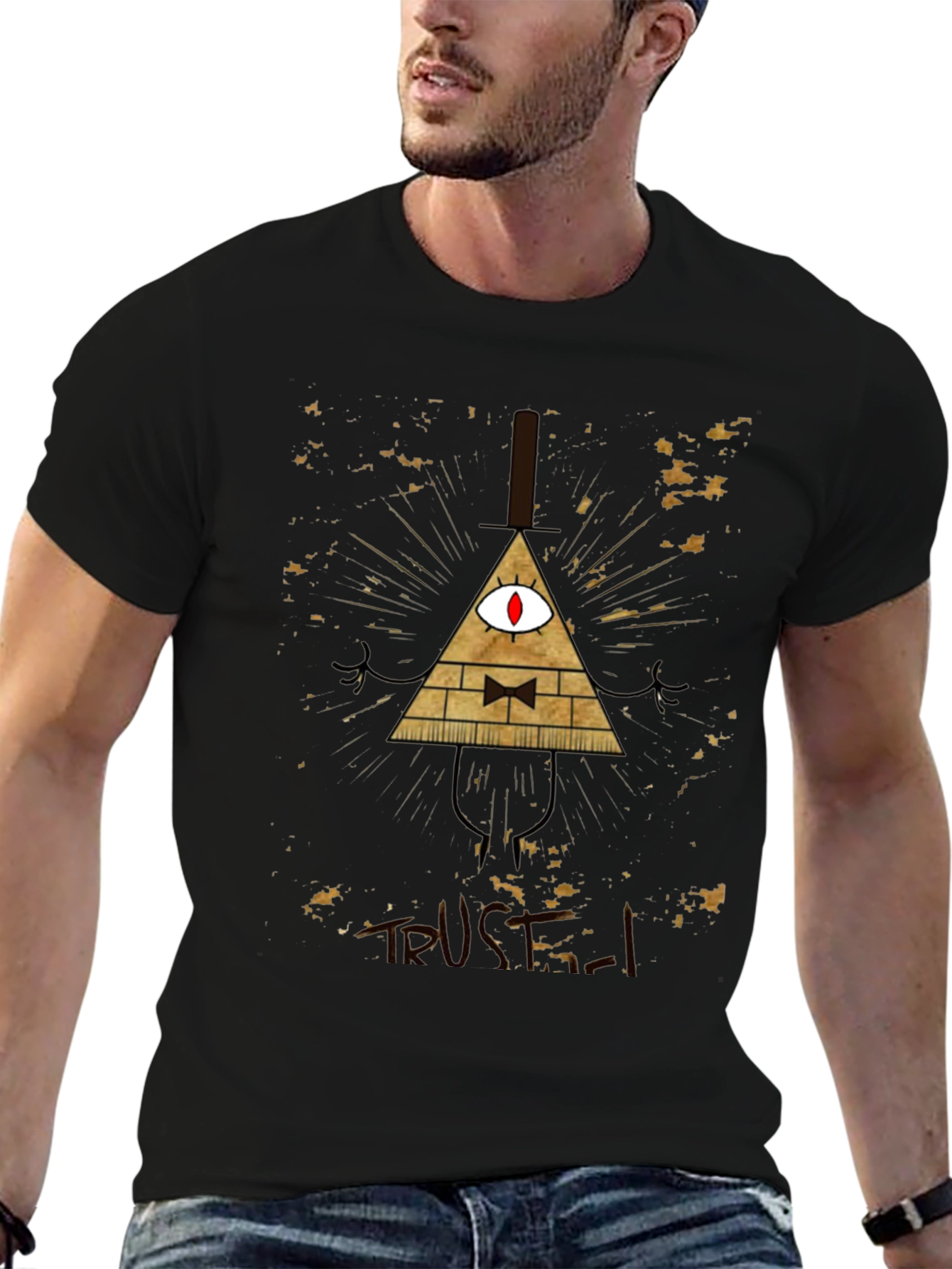 Mens Black Graphic Tee - Bill Cipher Design