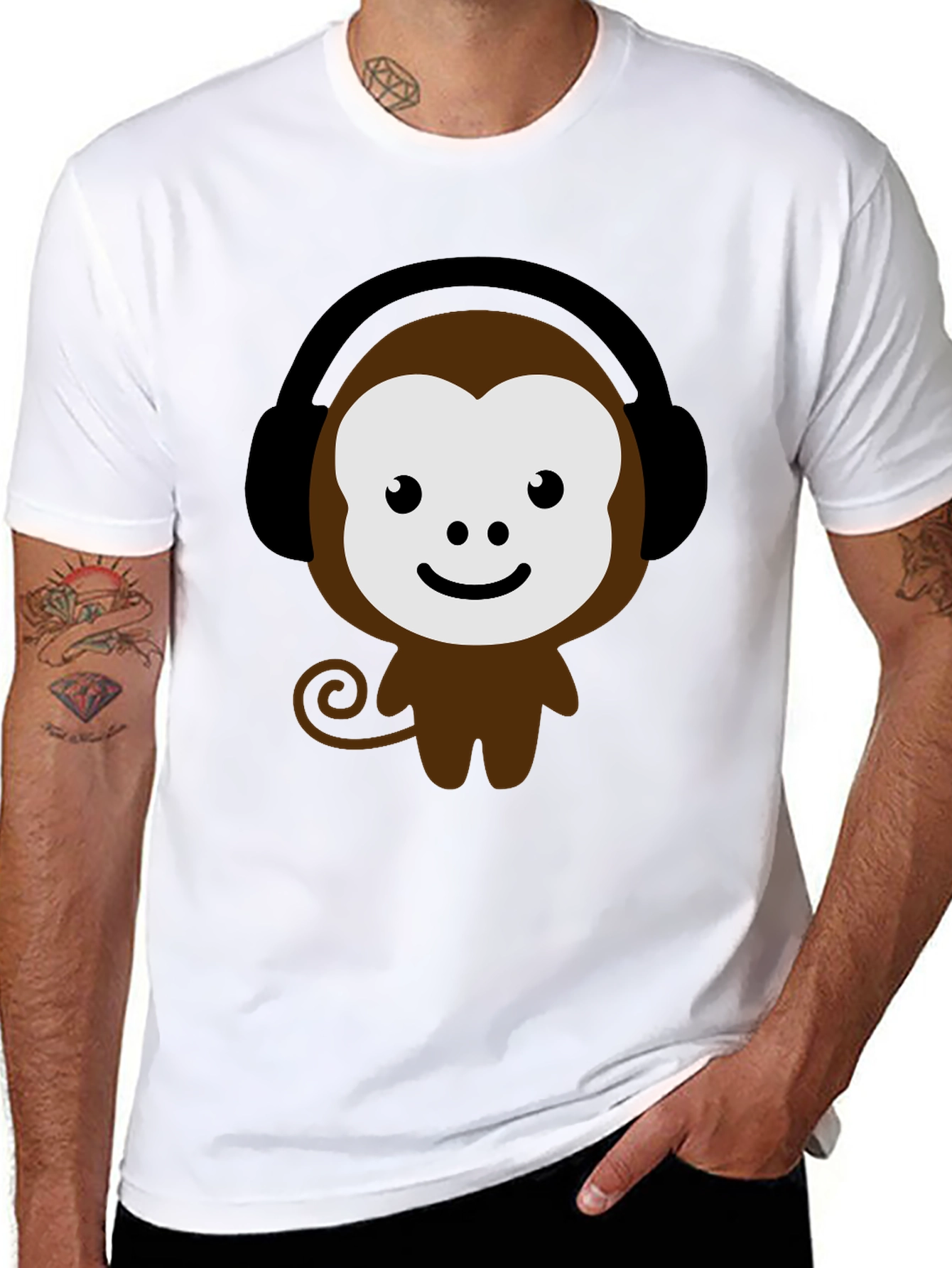 Cute Monkey Headphone Graphic Tee