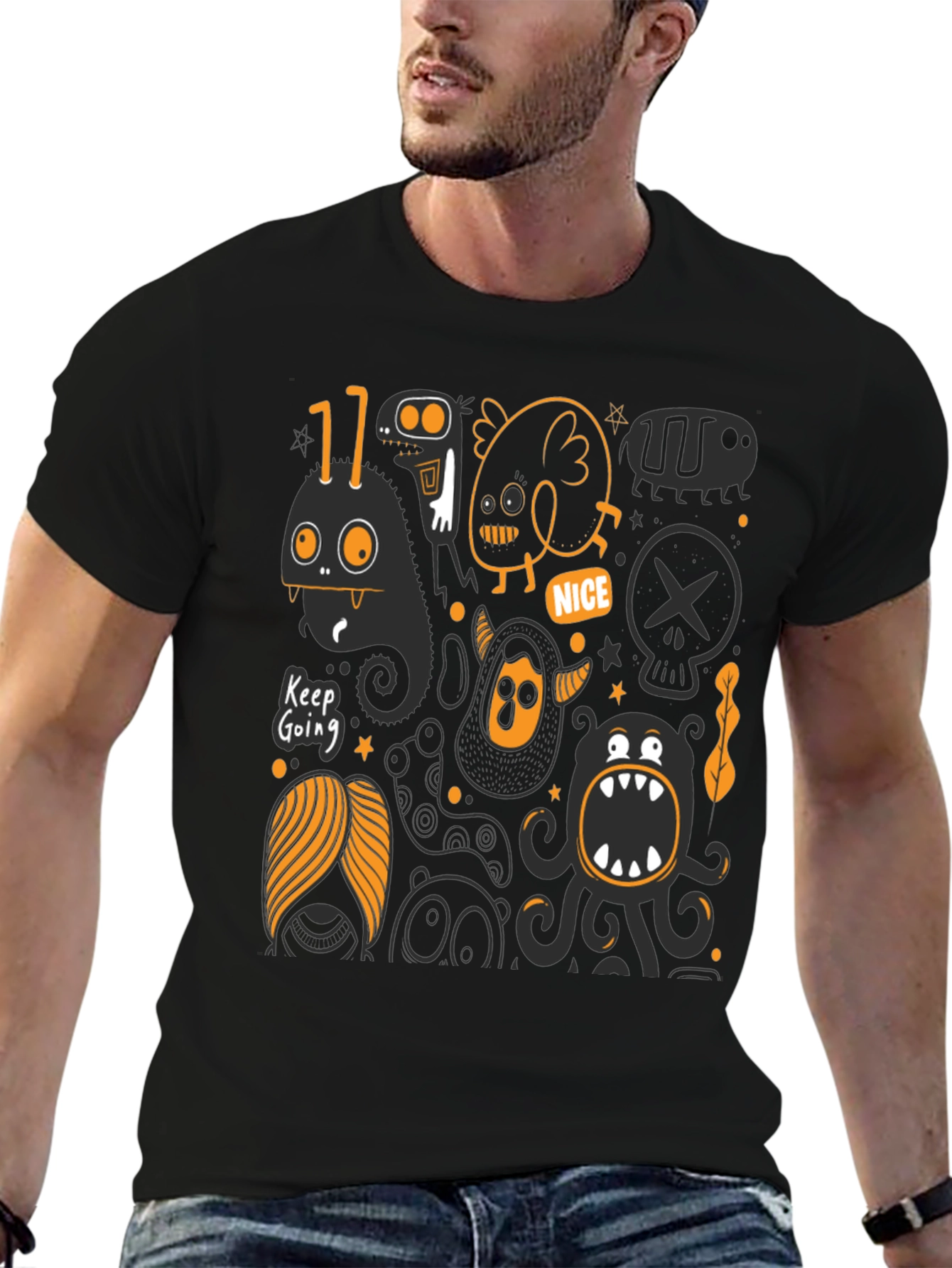Monster Graphic Print Black T-Shirt