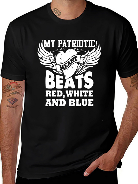 Patriotic Heart Beats T-Shirt - Red White & Blue Pride
