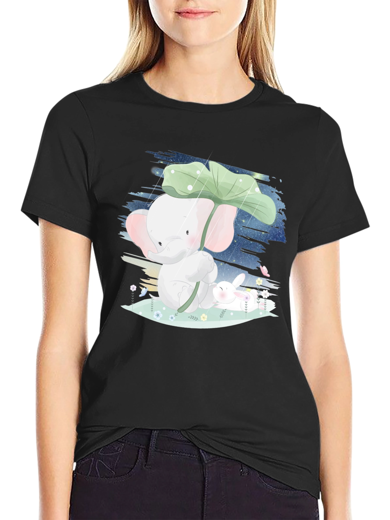 Cute Elephant & Bunny Graphic Tee