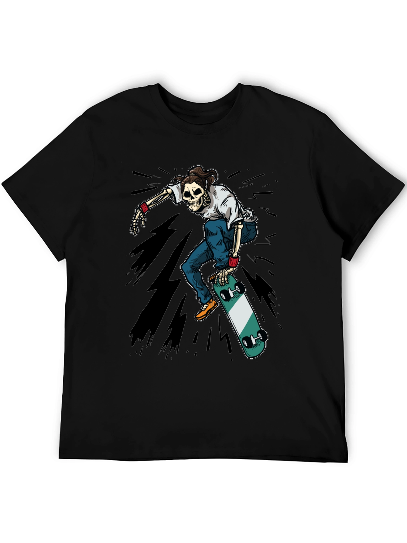Skateboarding Skeleton Graphic Tee - Black