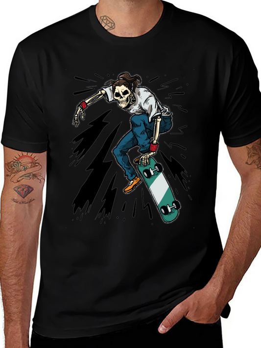Skateboarding Skeleton Graphic Tee - Black