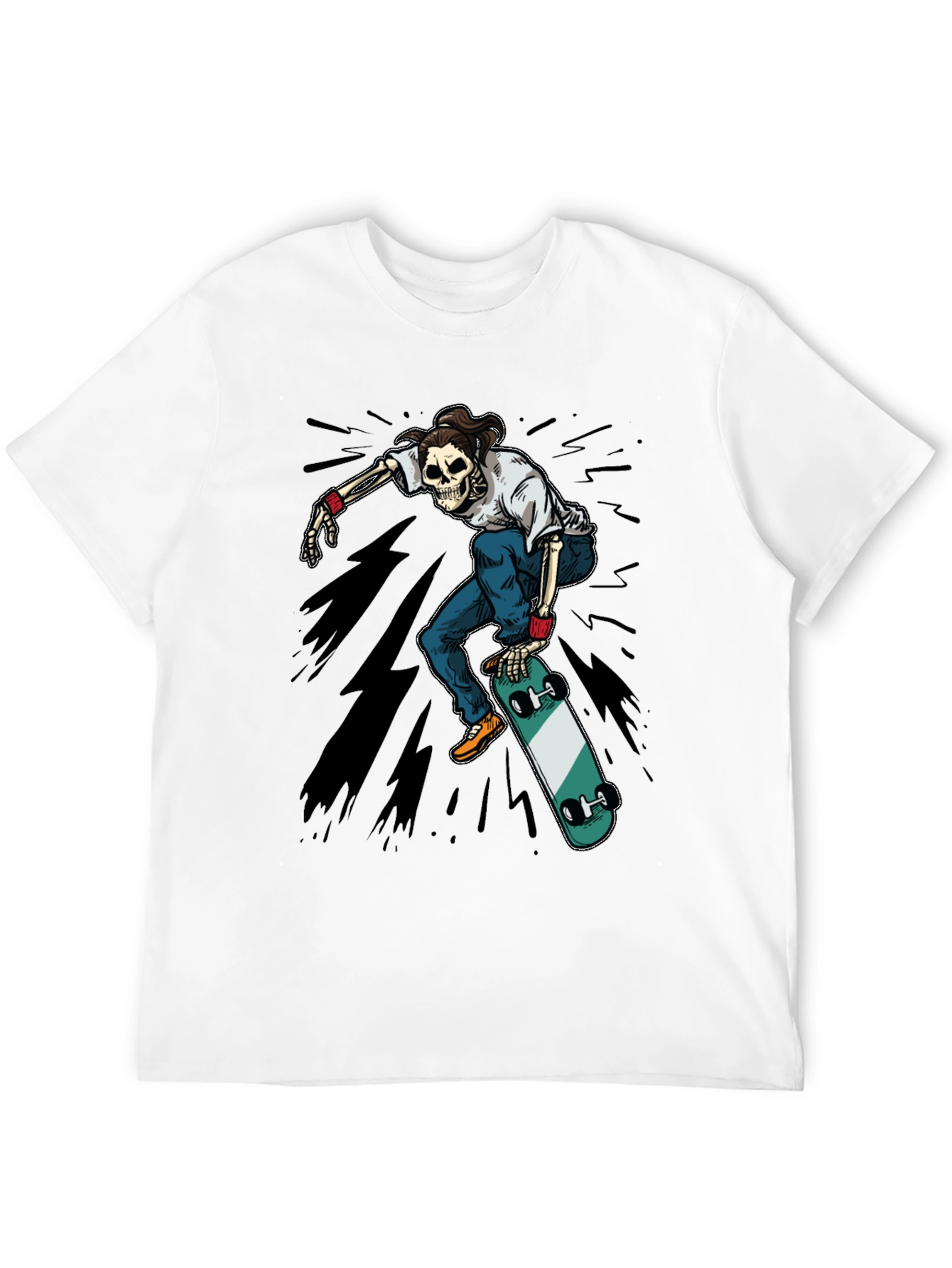 Skateboarding Skeleton Graphic Tee - Black