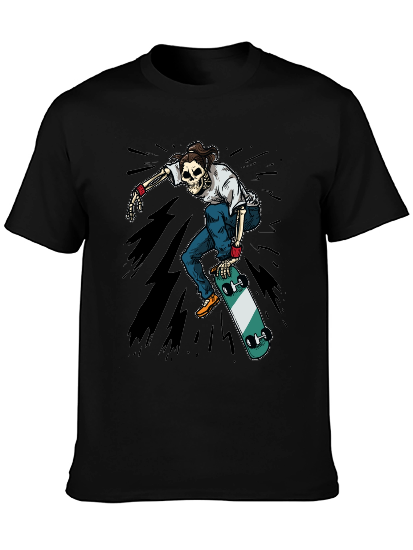 Skateboarding Skeleton Graphic Tee - Black