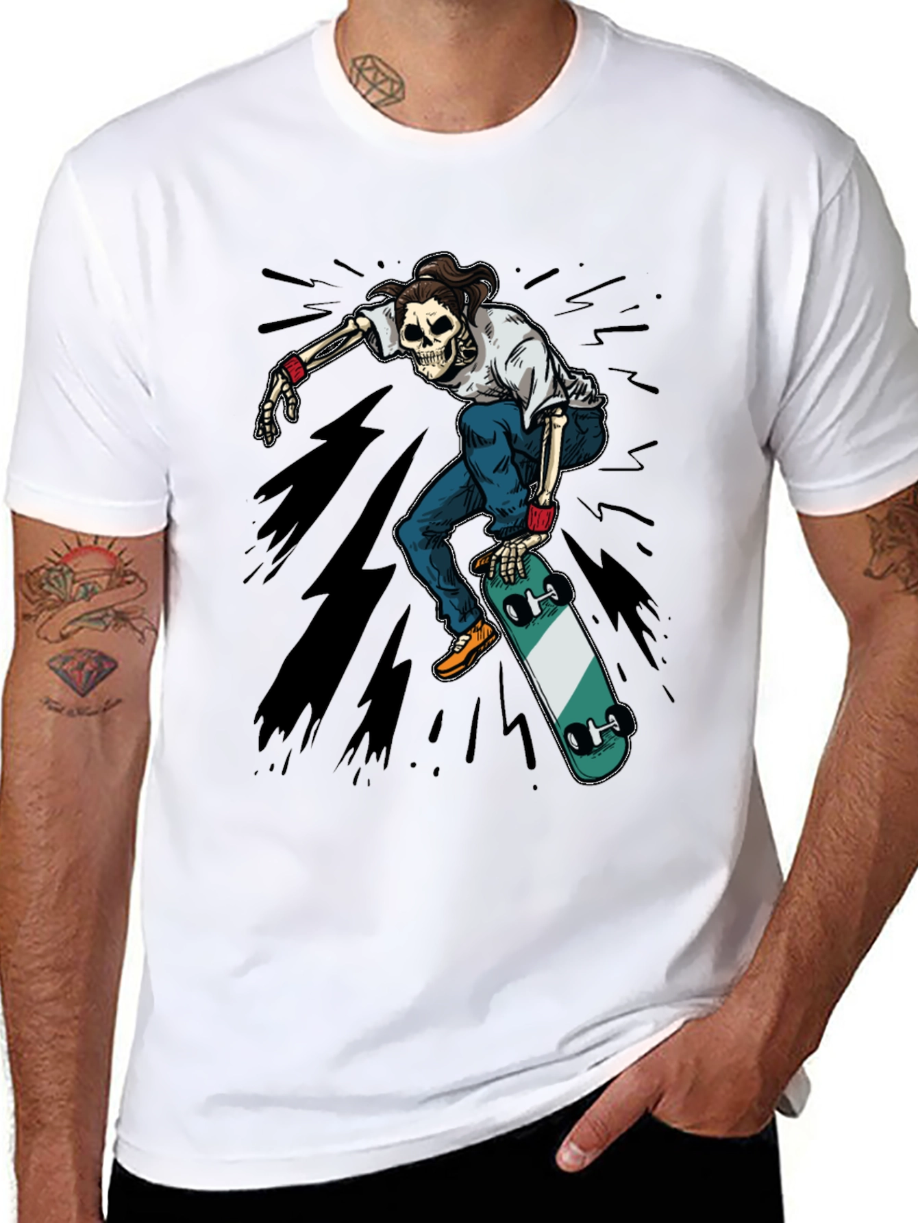 Skateboarding Skeleton Graphic Tee - Black
