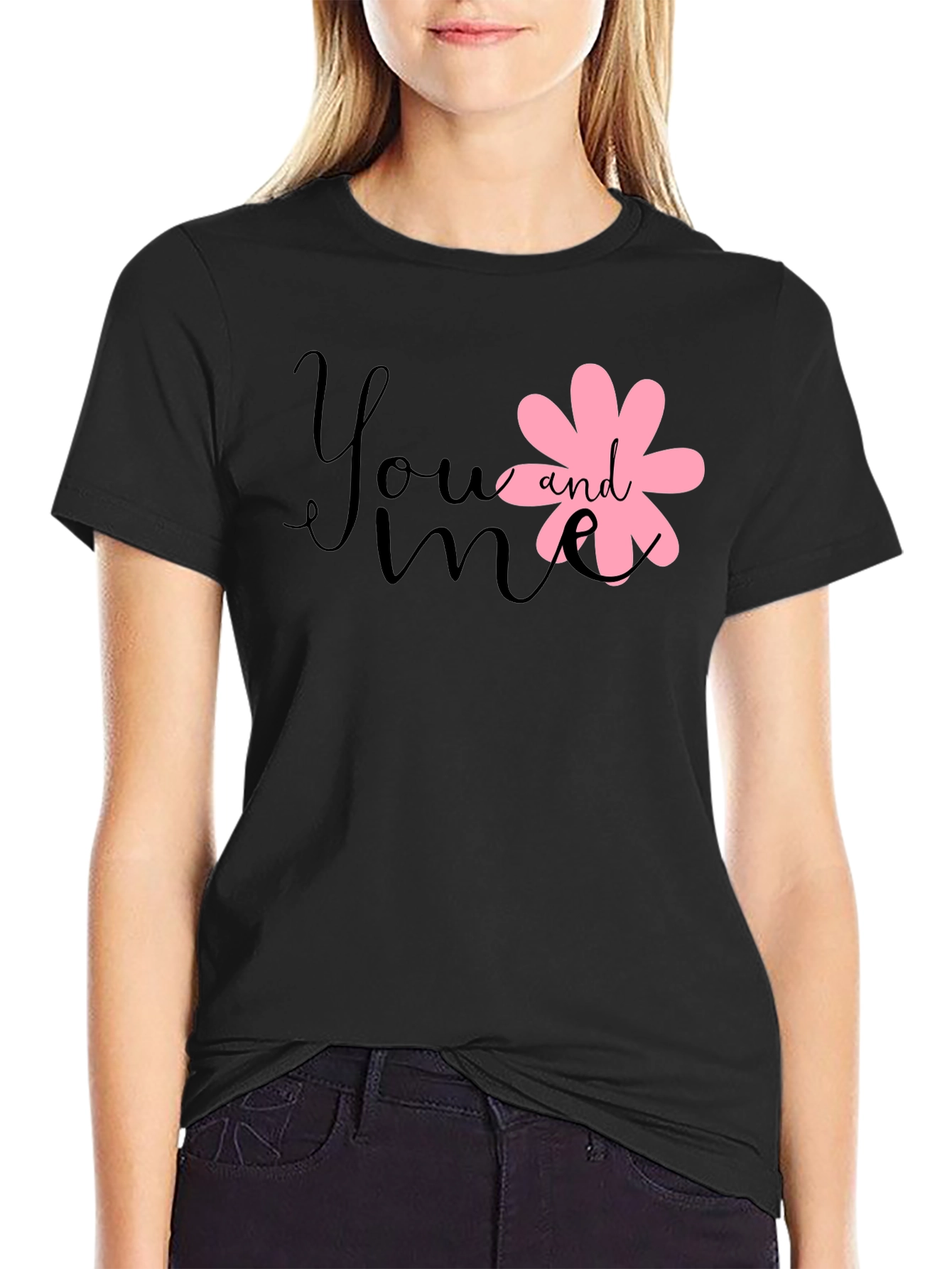 Cute You and Me Graphic Black Tee