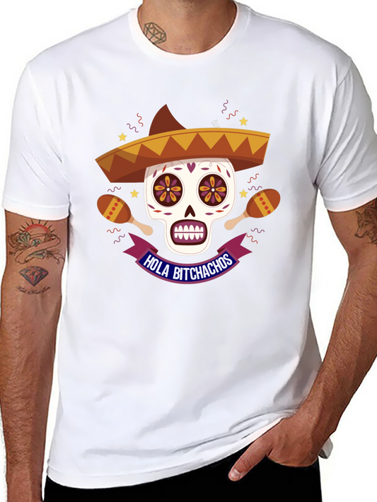 Hola Bitchachos Skull Graphic Tee - Black Cotton T-Shirt