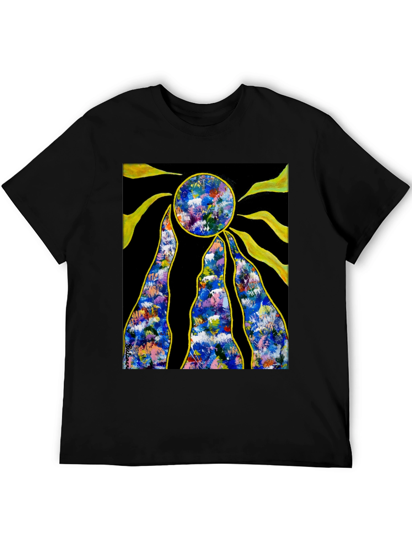 Abstract Sun Graphic Black T-Shirt