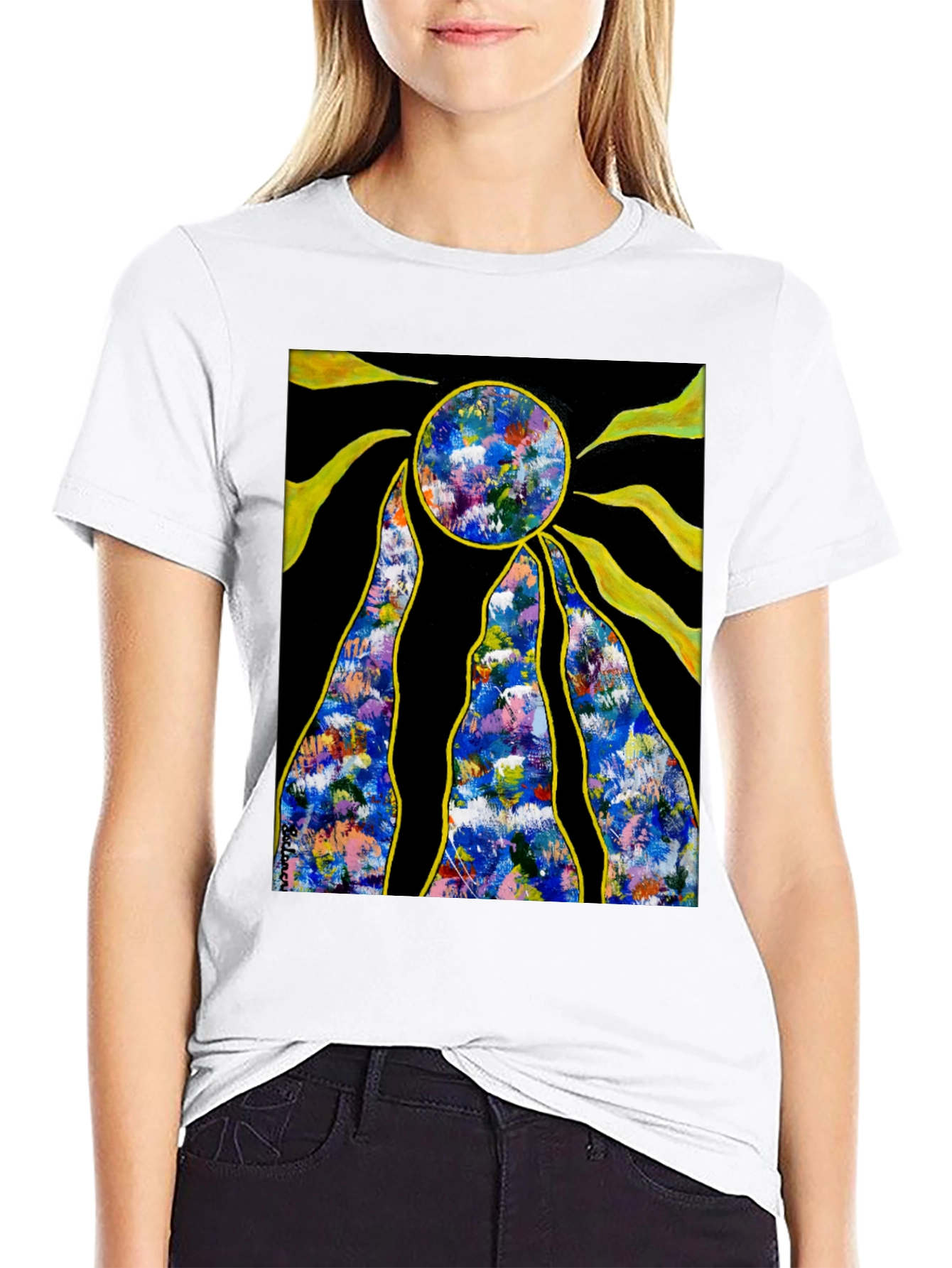 Abstract Sun Graphic Black T-Shirt