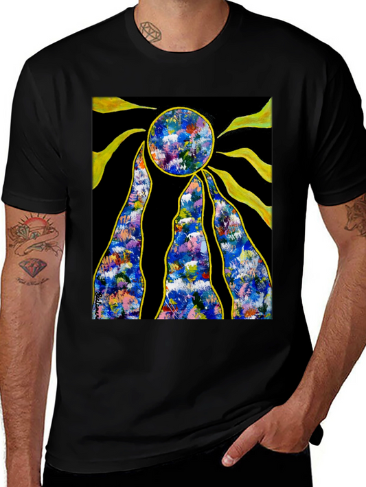 Abstract Sun Graphic Black T-Shirt