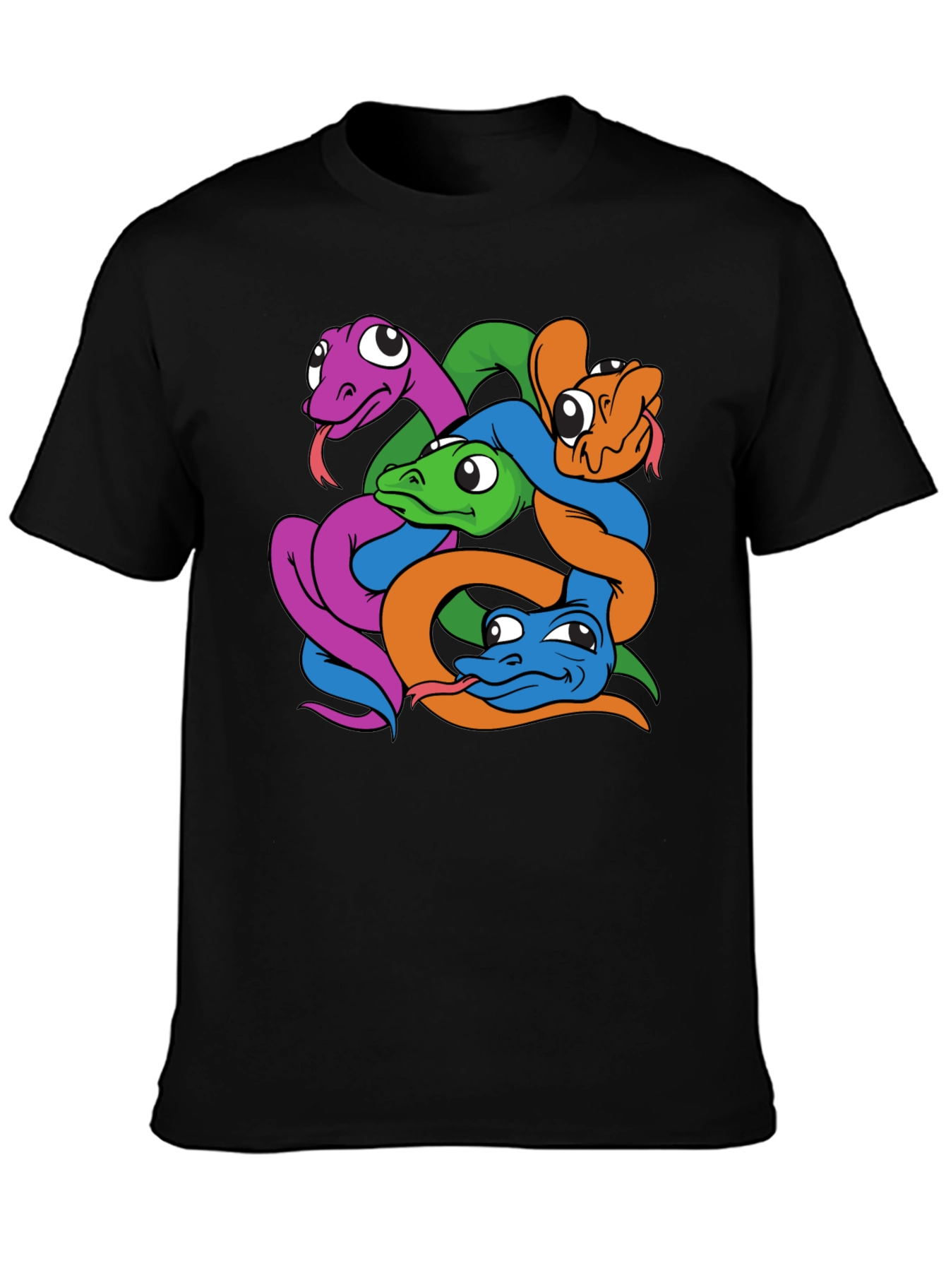 Snakes Cartoon Graphic Print Mens Black T-Shirt