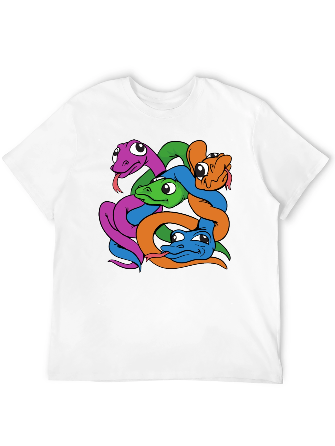 Snakes Cartoon Graphic Print Mens Black T-Shirt