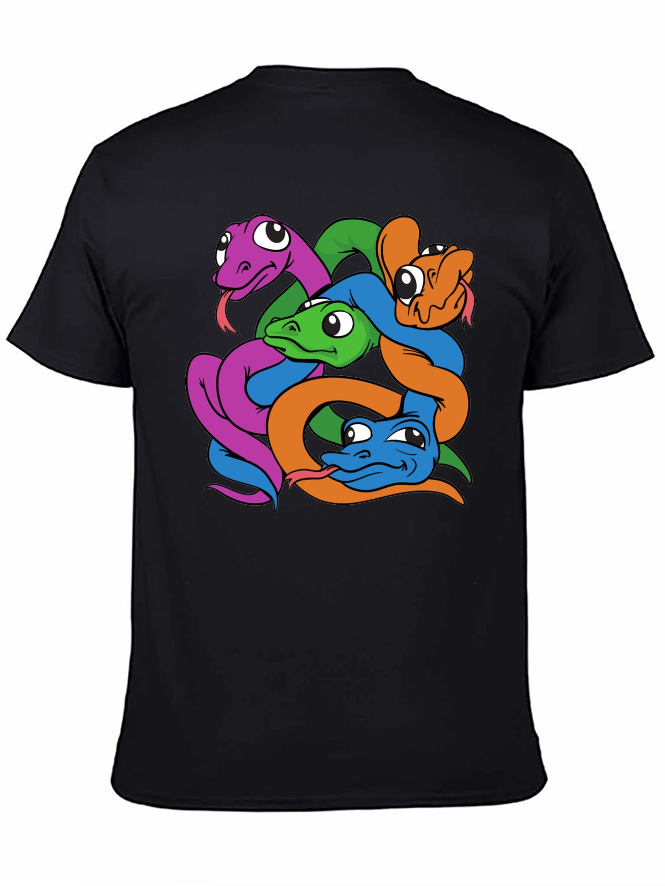 Snakes Cartoon Graphic Print Mens Black T-Shirt